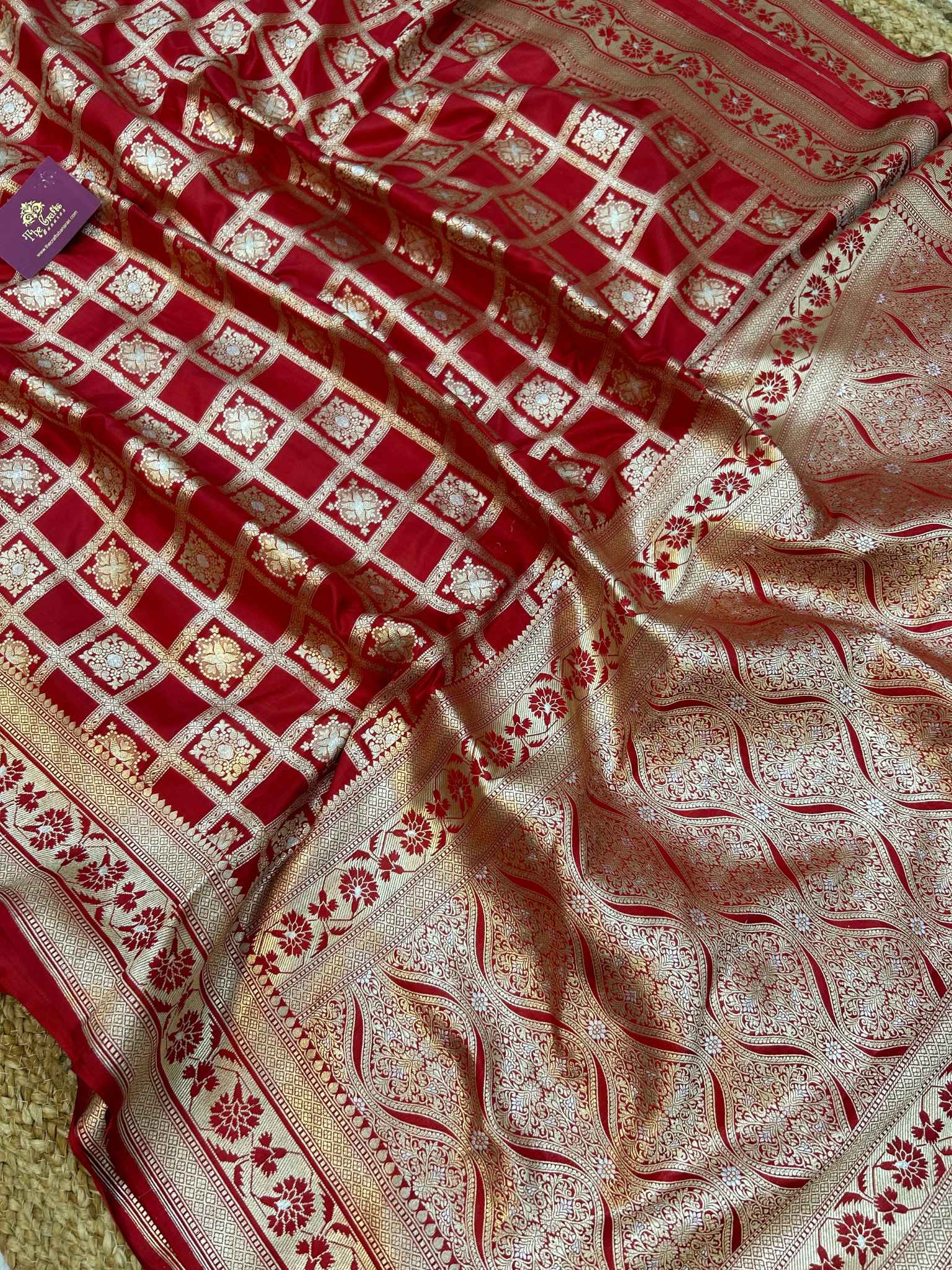 Pure Katan Silk Handloom Banarasi Saree - All over Sona Roopa Jaal work