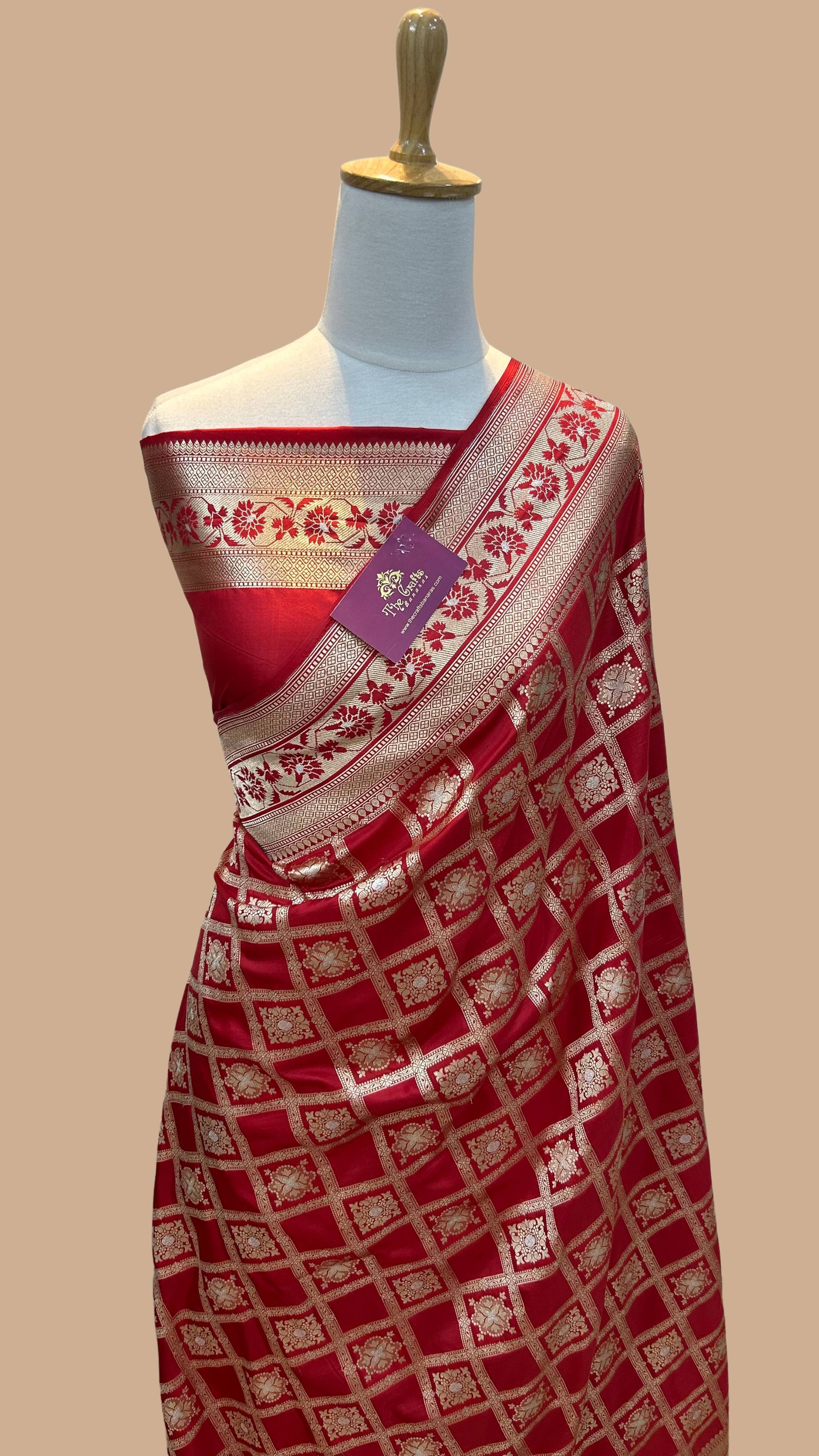 Pure Katan Silk Handloom Banarasi Saree - All over Sona Roopa Jaal work