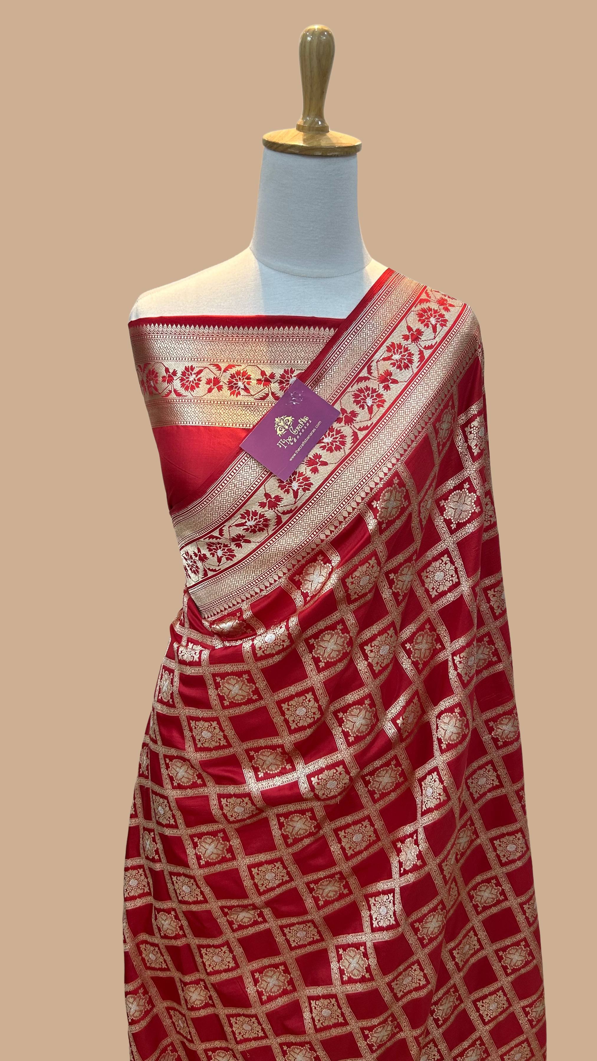 Pure Katan Silk Handloom Banarasi Saree - All over Sona Roopa Jaal work