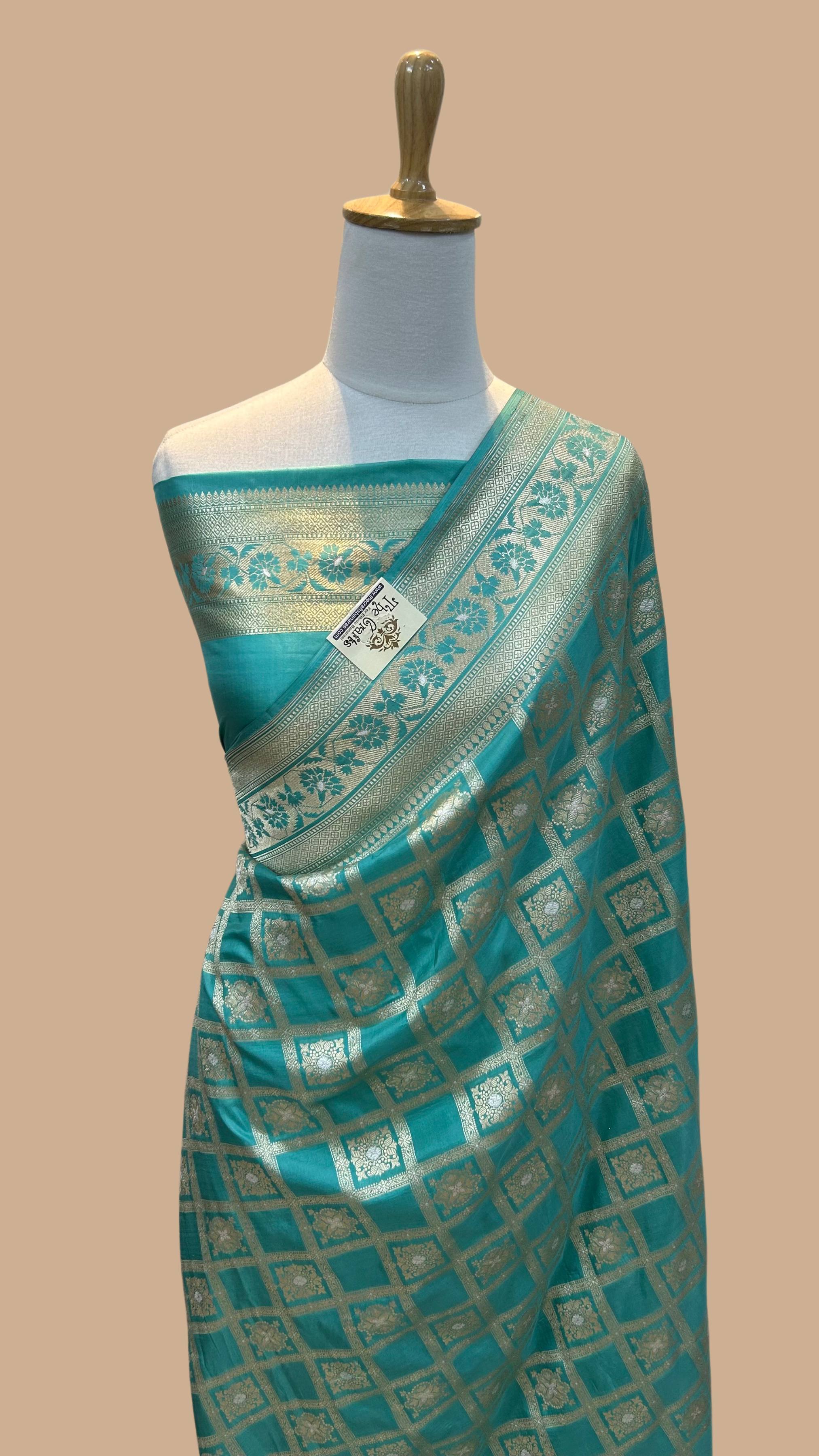 Pure Katan Silk Handloom Banarasi Saree - All over Sona Roopa Jaal work