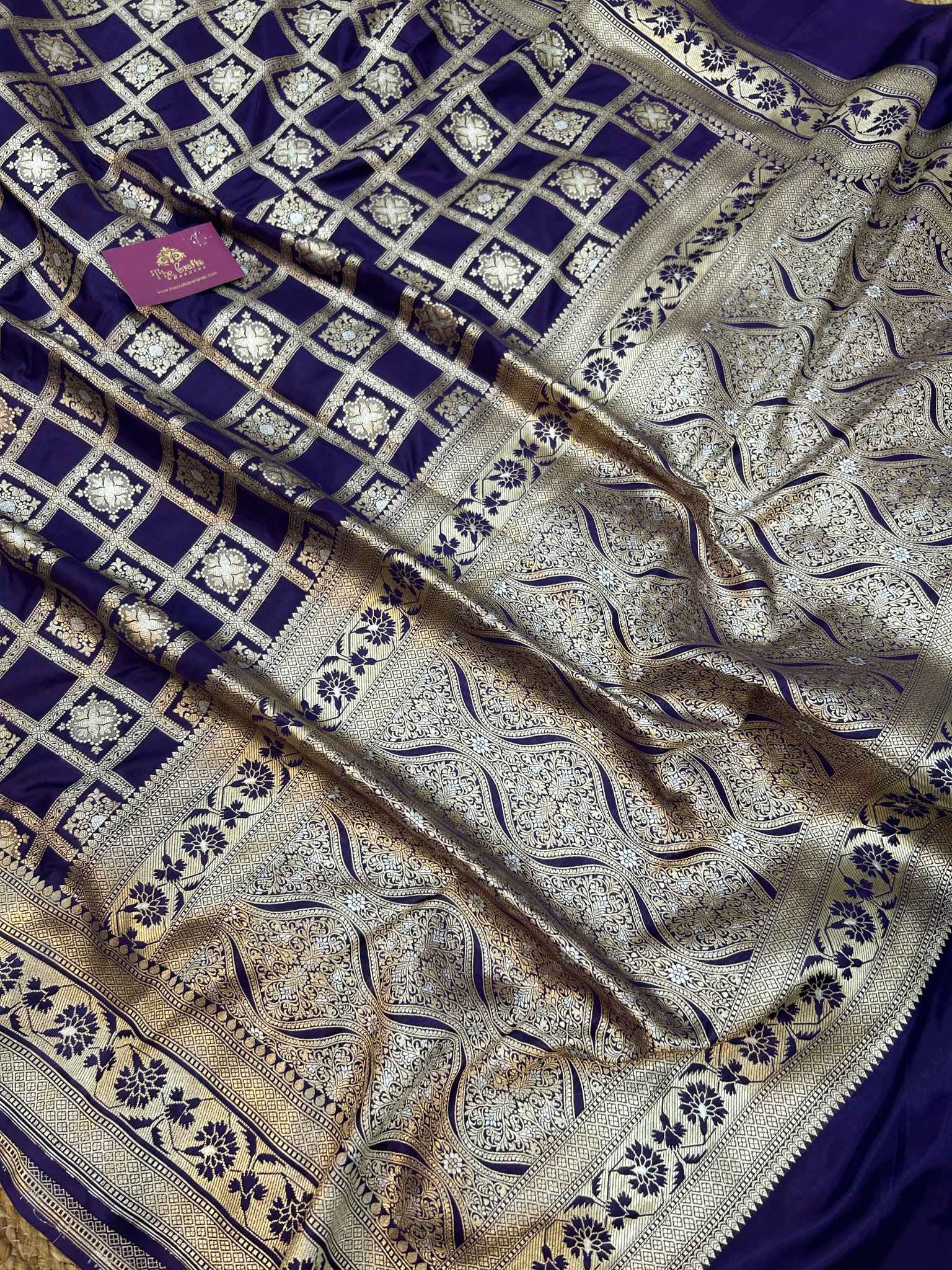 Pure Katan Silk Handloom Banarasi Saree - All over Sona Roopa Jaal work