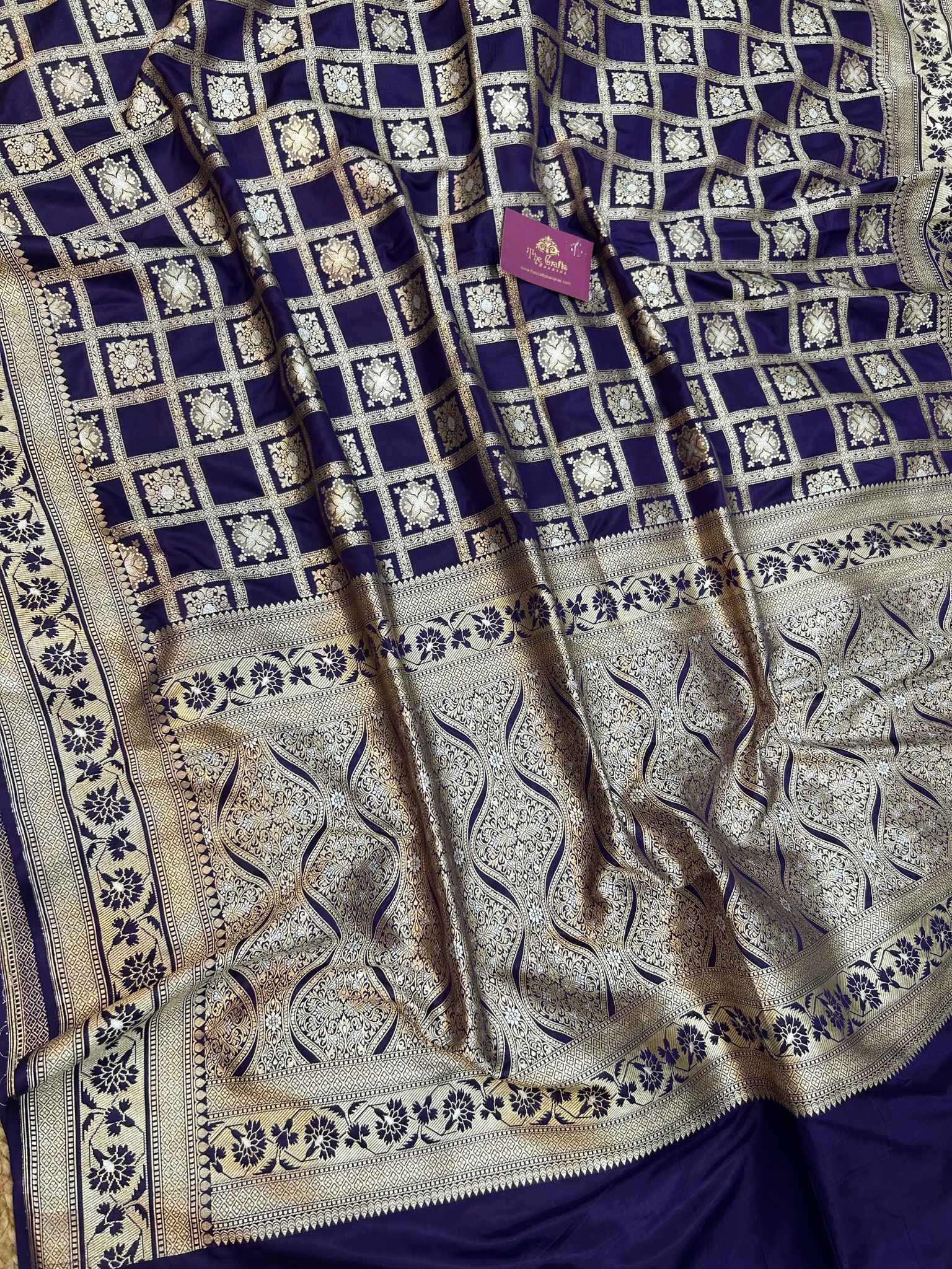 Pure Katan Silk Handloom Banarasi Saree - All over Sona Roopa Jaal work