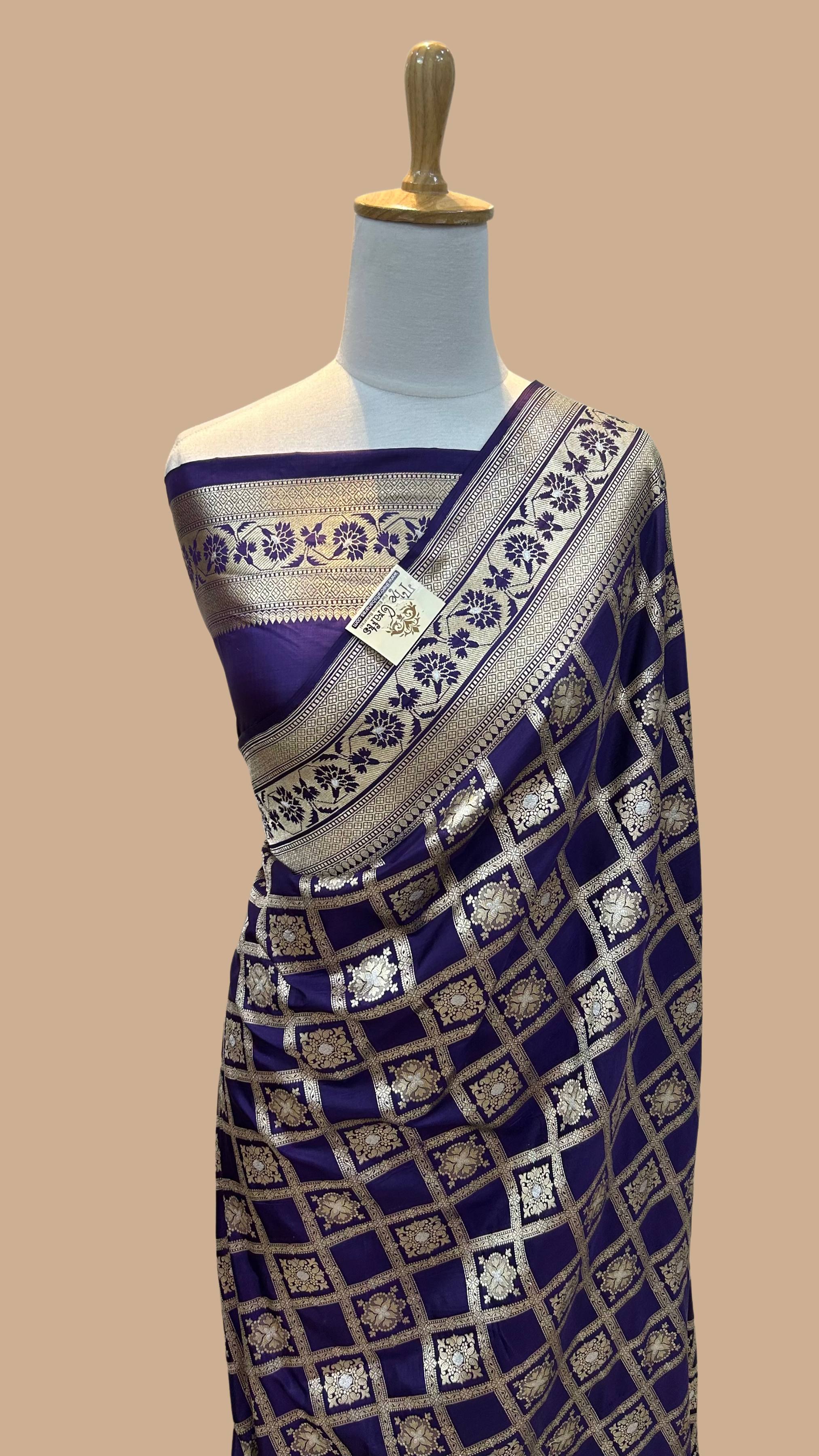 Pure Katan Silk Handloom Banarasi Saree - All over Sona Roopa Jaal work