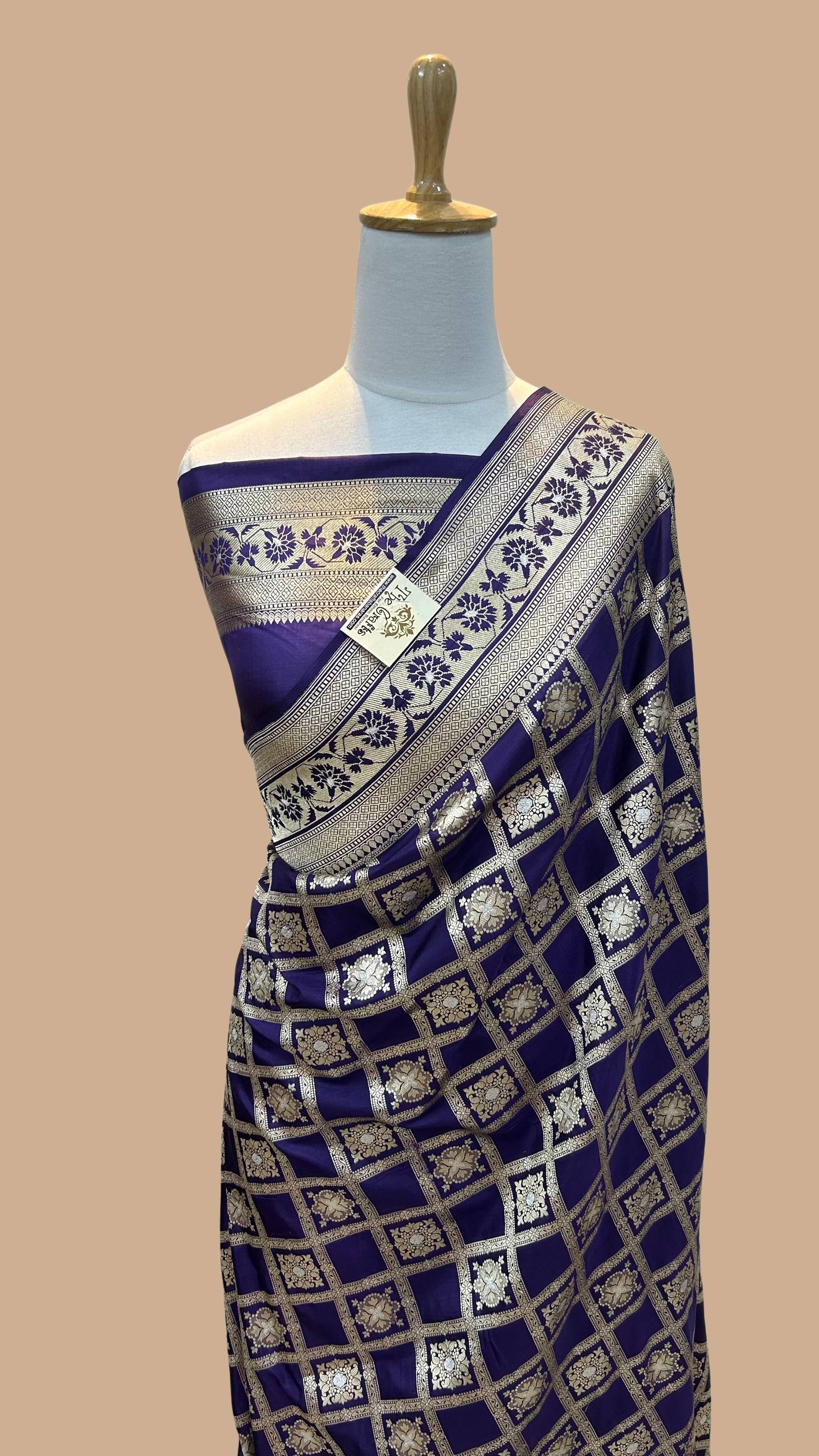 Pure Katan Silk Handloom Banarasi Saree - All over Sona Roopa Jaal work