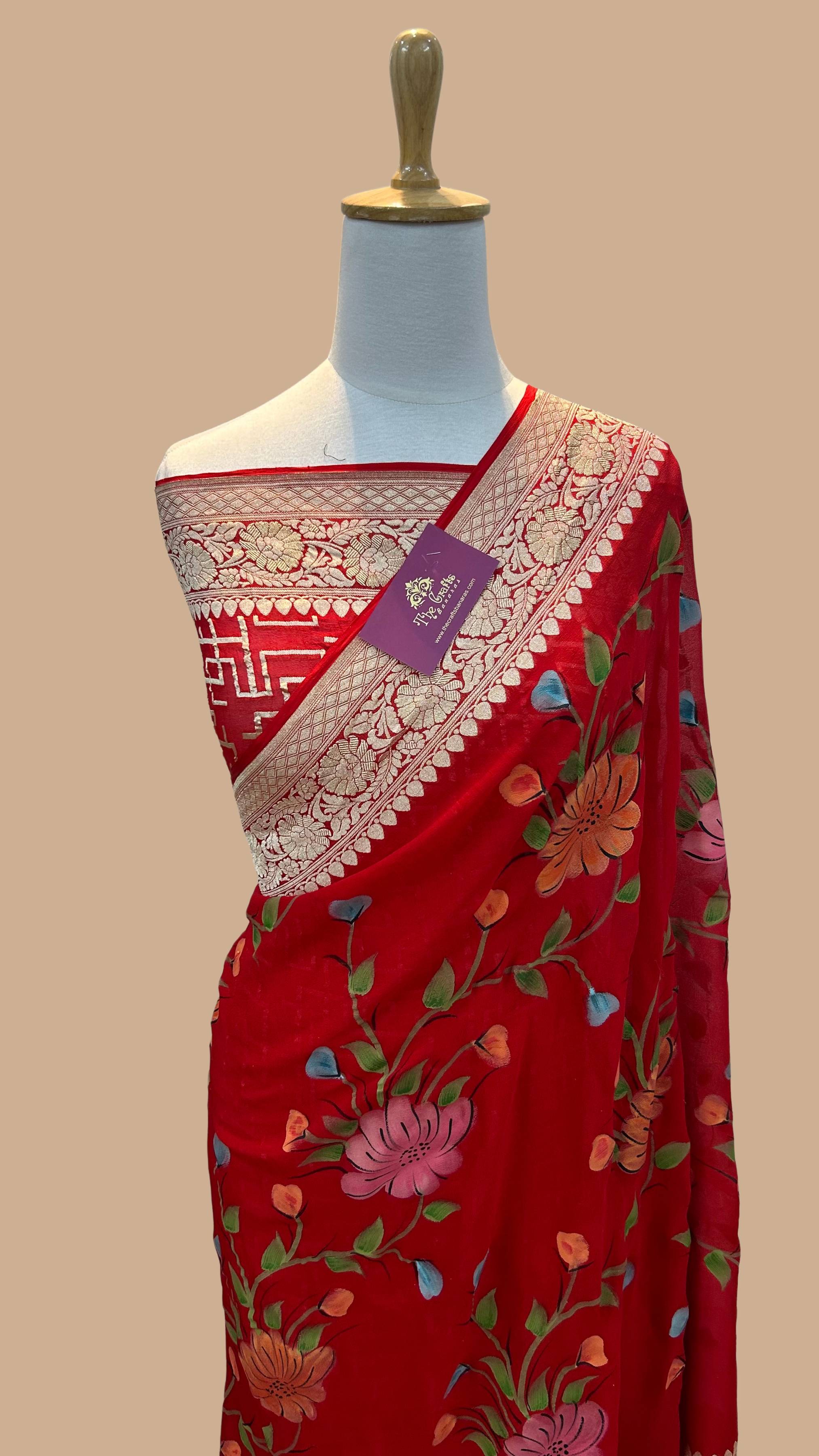 Khaddi Georgette Handloom Banarasi Saree