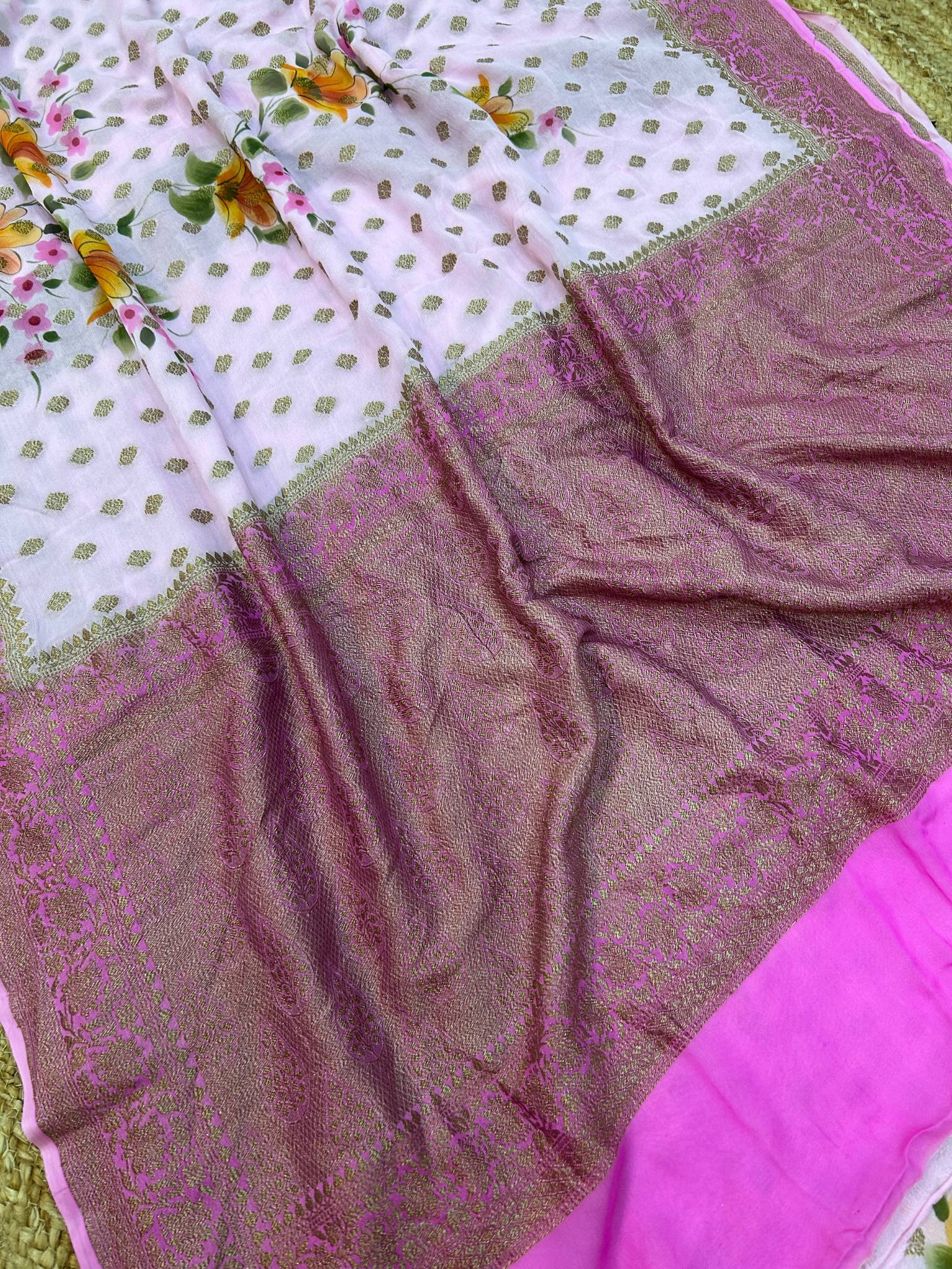 Khaddi Georgette Banarasi Saree - Antique Zari