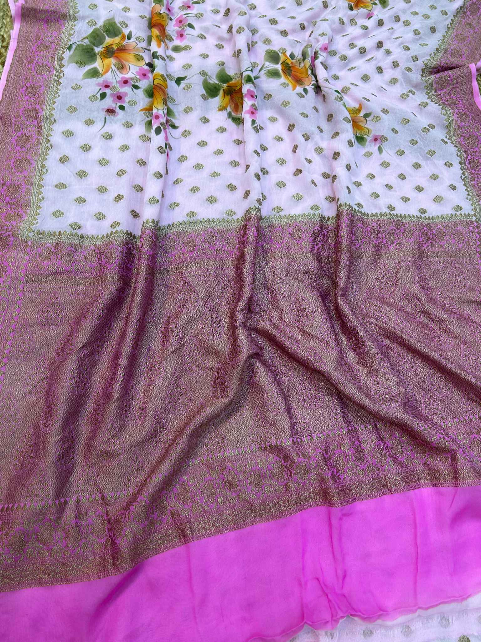 Khaddi Georgette Banarasi Saree - Antique Zari