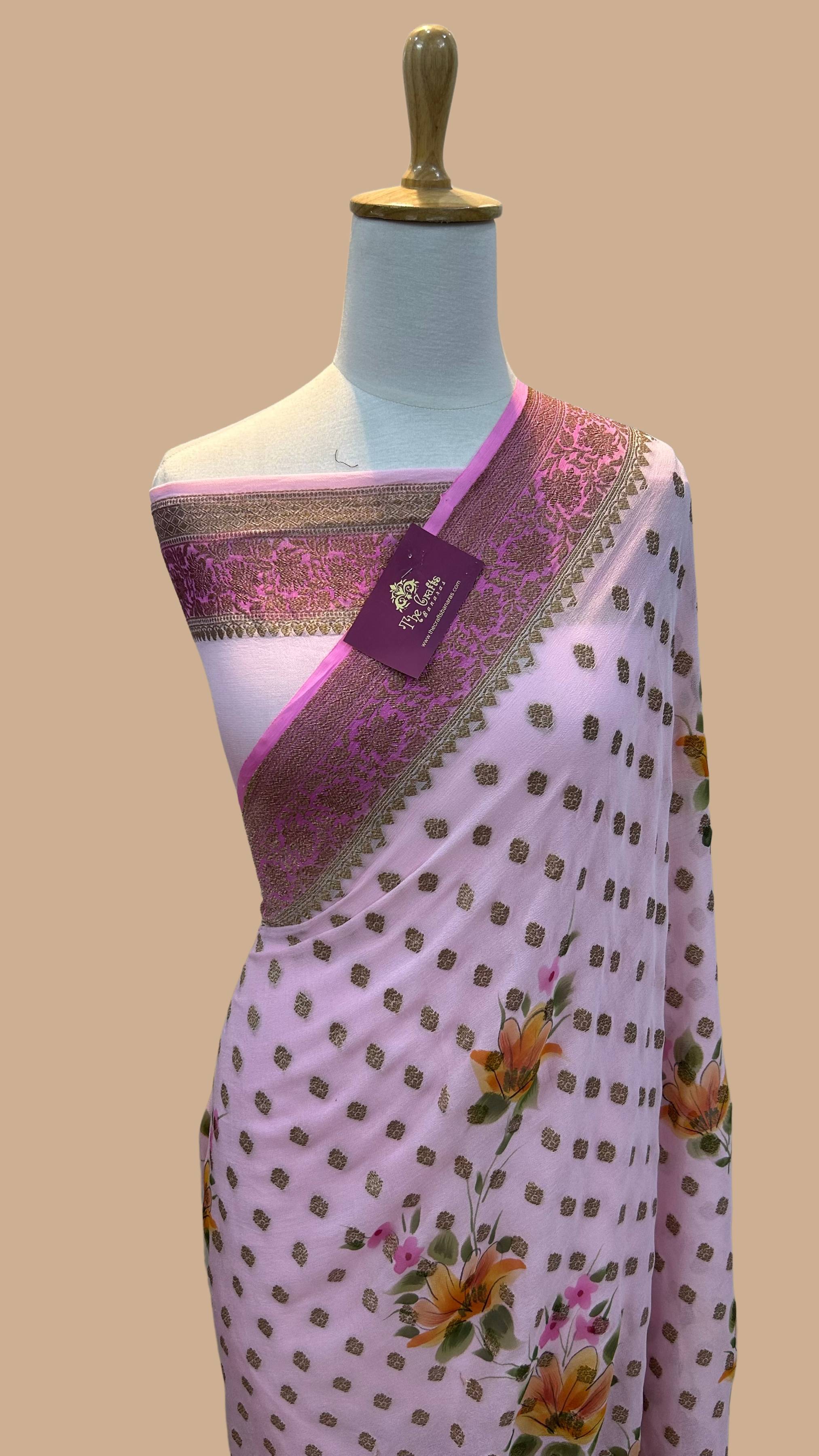 Khaddi Georgette Banarasi Saree - Antique Zari