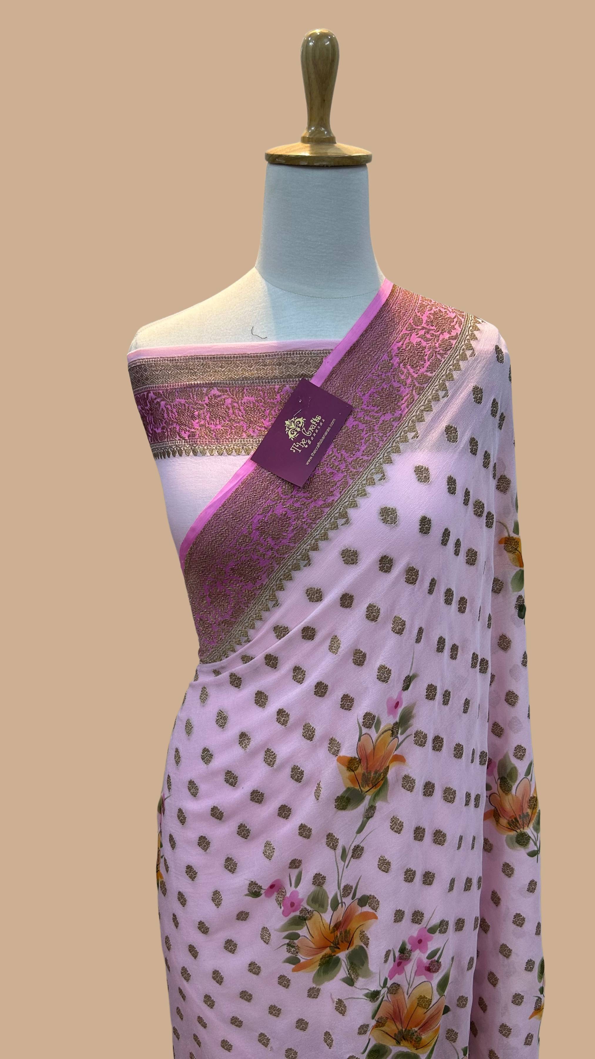 Khaddi Georgette Banarasi Saree - Antique Zari