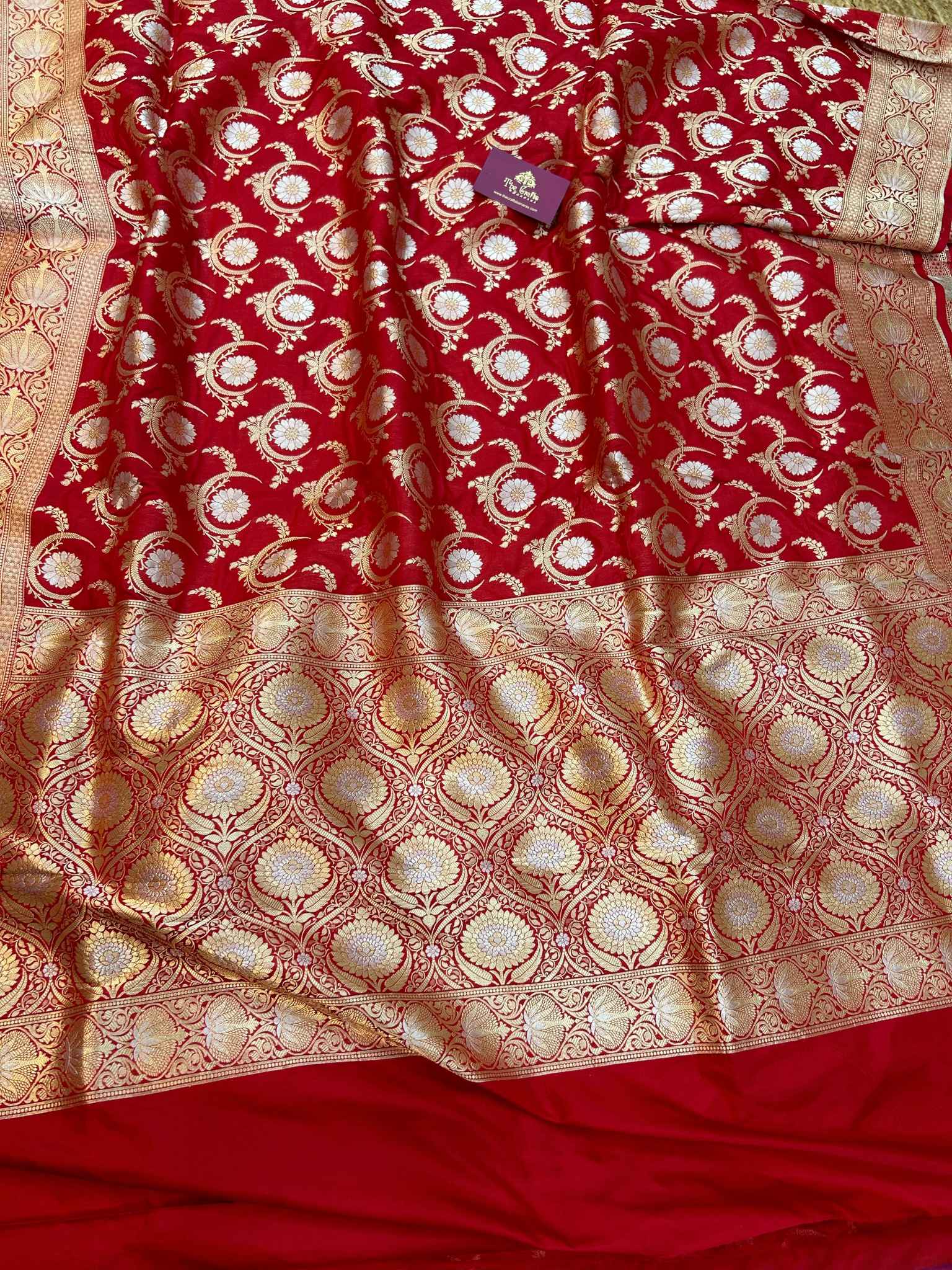 Pure Katan Silk Handloom Banarasi Saree - All over Sona Roopa Jaal work