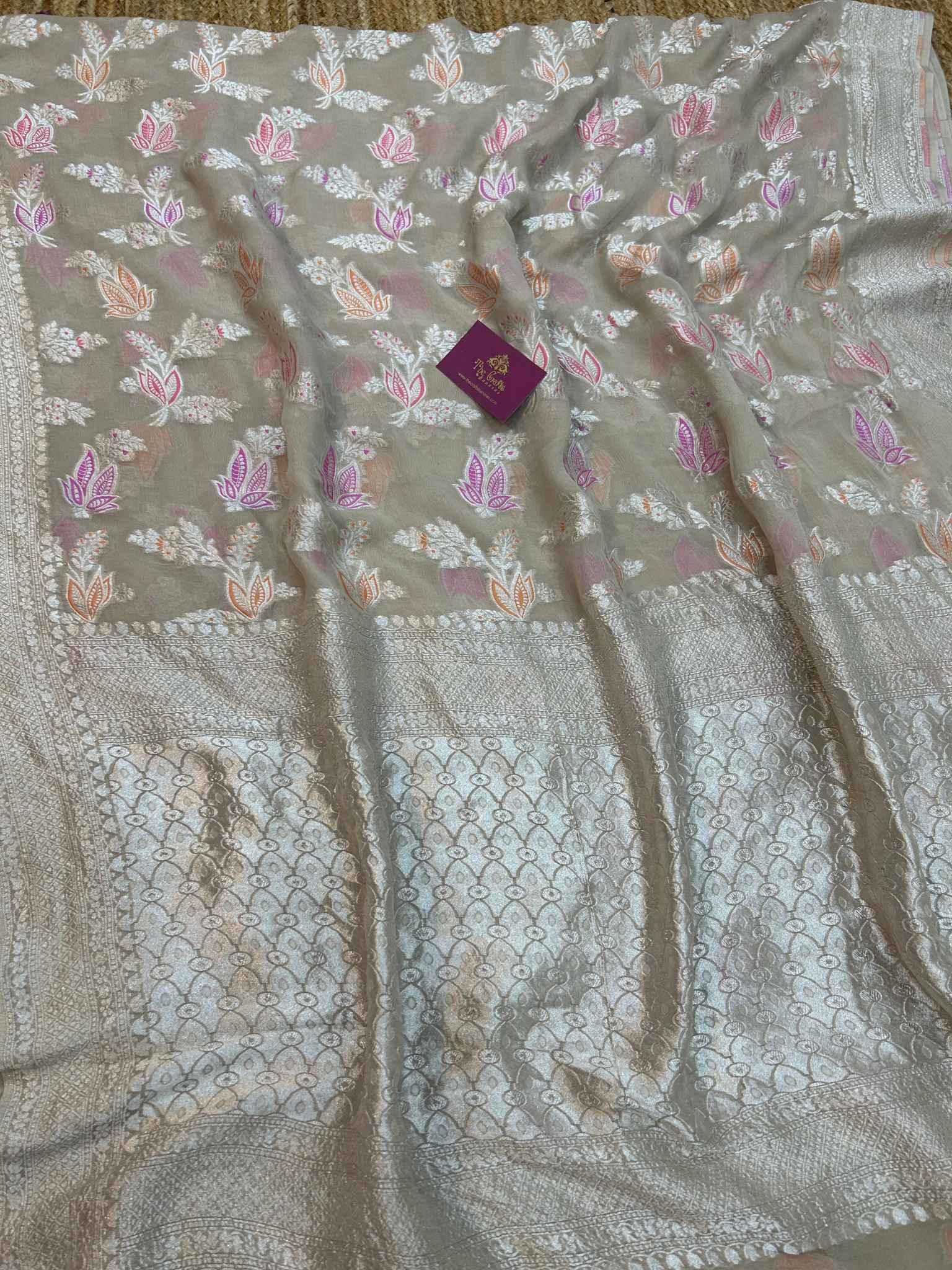 Khaddi Georgette Handloom Banarasi Saree - Jaal with Meenakari