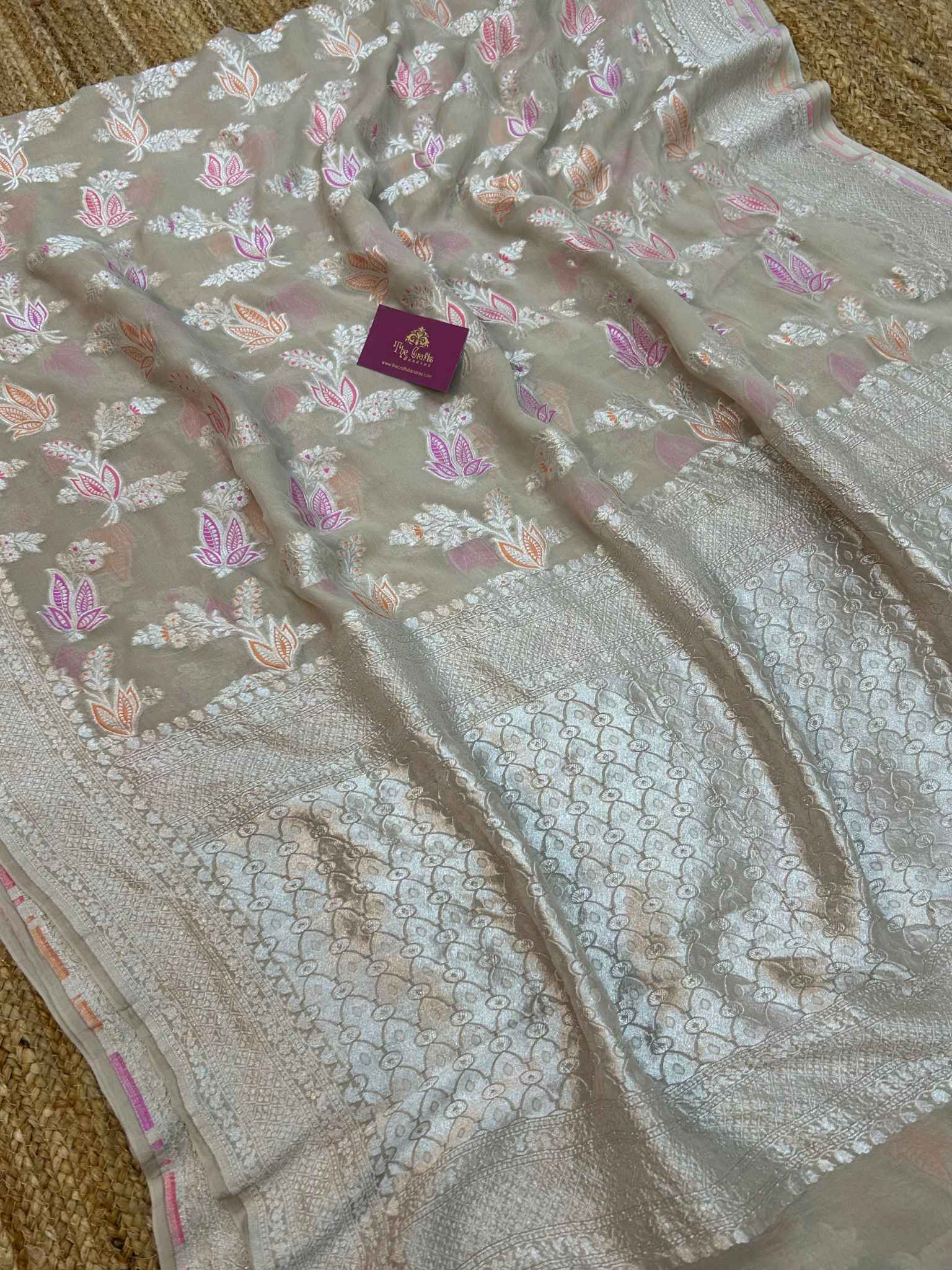 Khaddi Georgette Handloom Banarasi Saree - Jaal with Meenakari