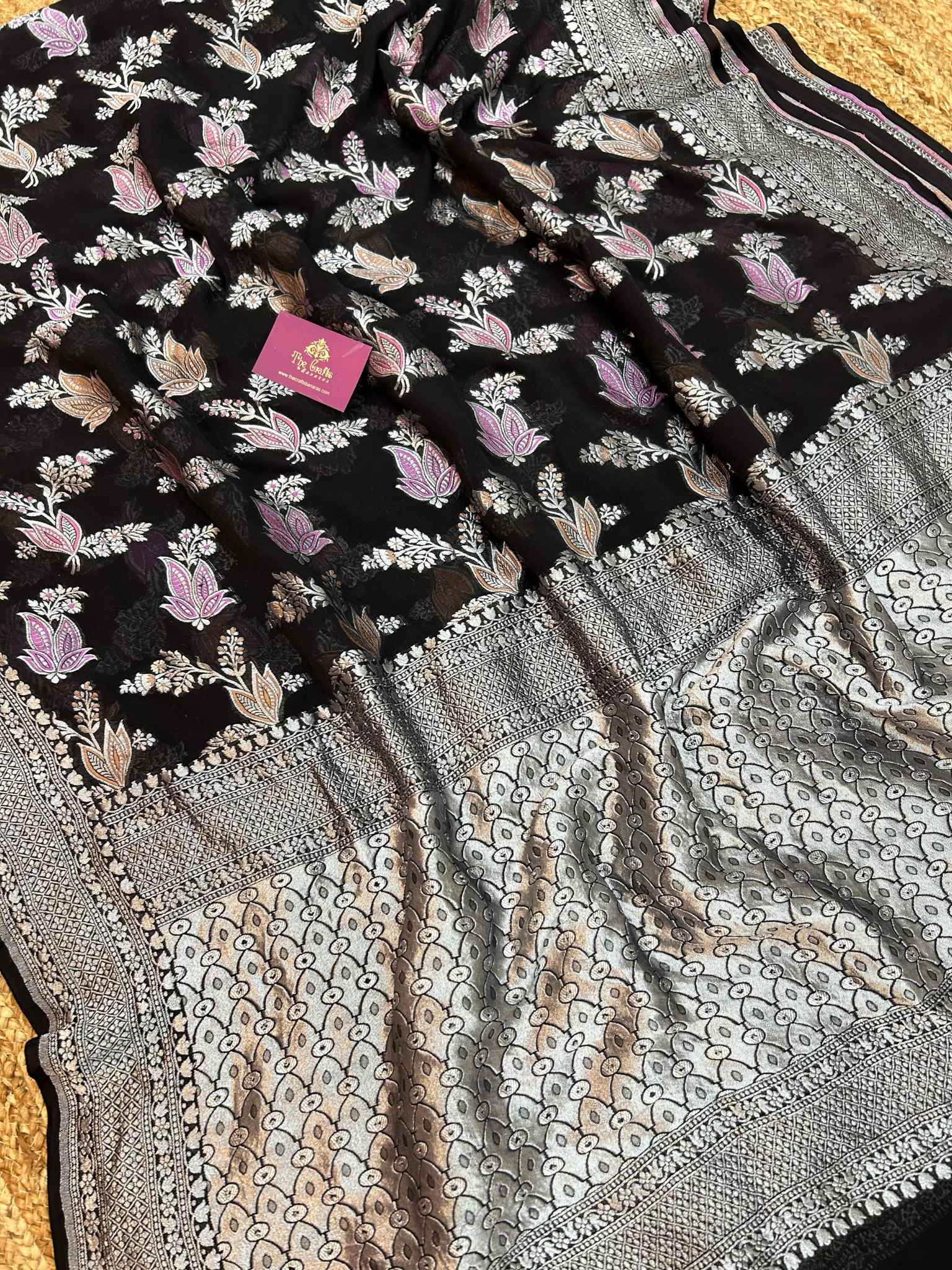 Khaddi Georgette Handloom Banarasi Saree - Jaal with Meenakari