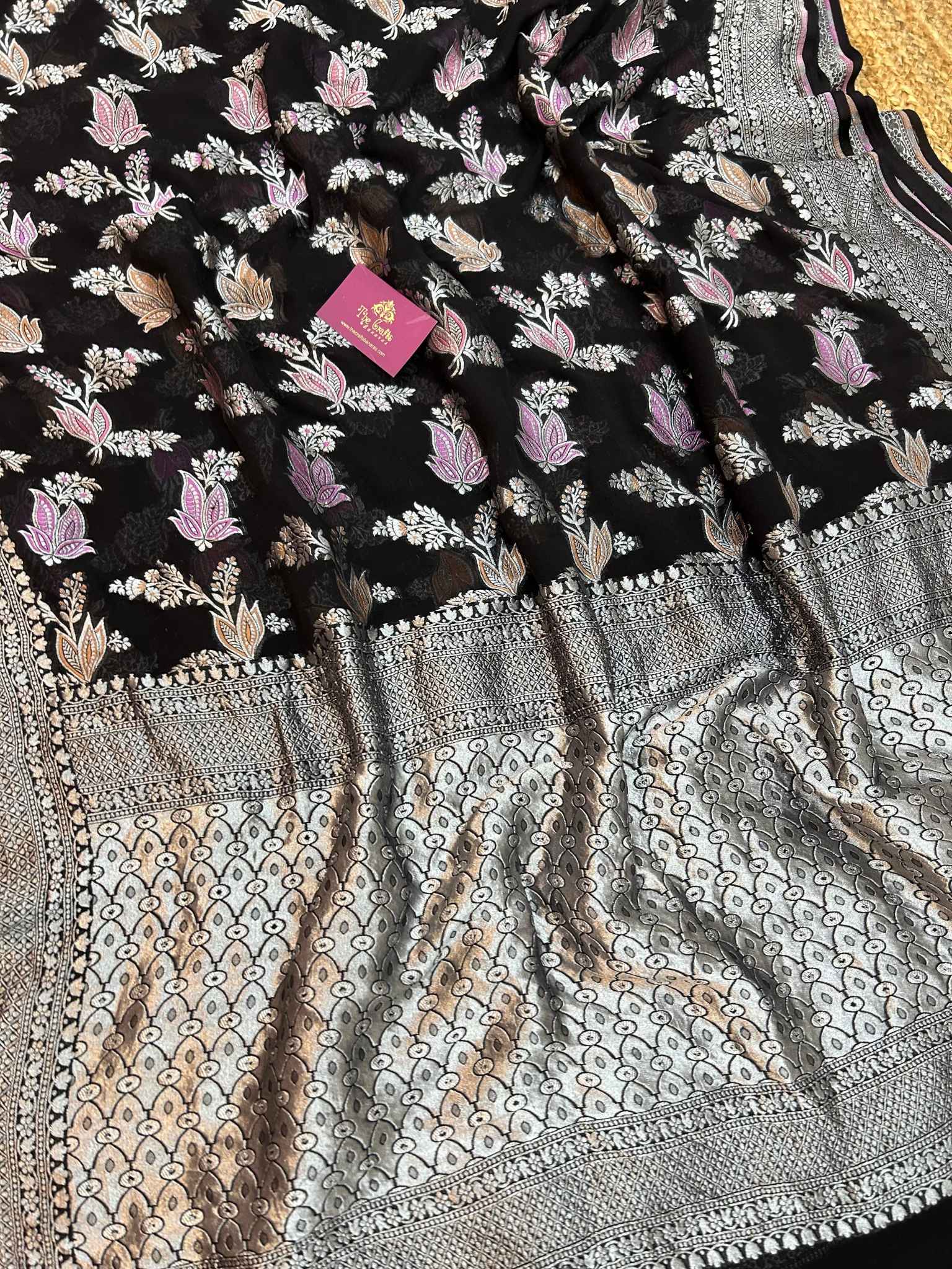 Khaddi Georgette Handloom Banarasi Saree - Jaal with Meenakari