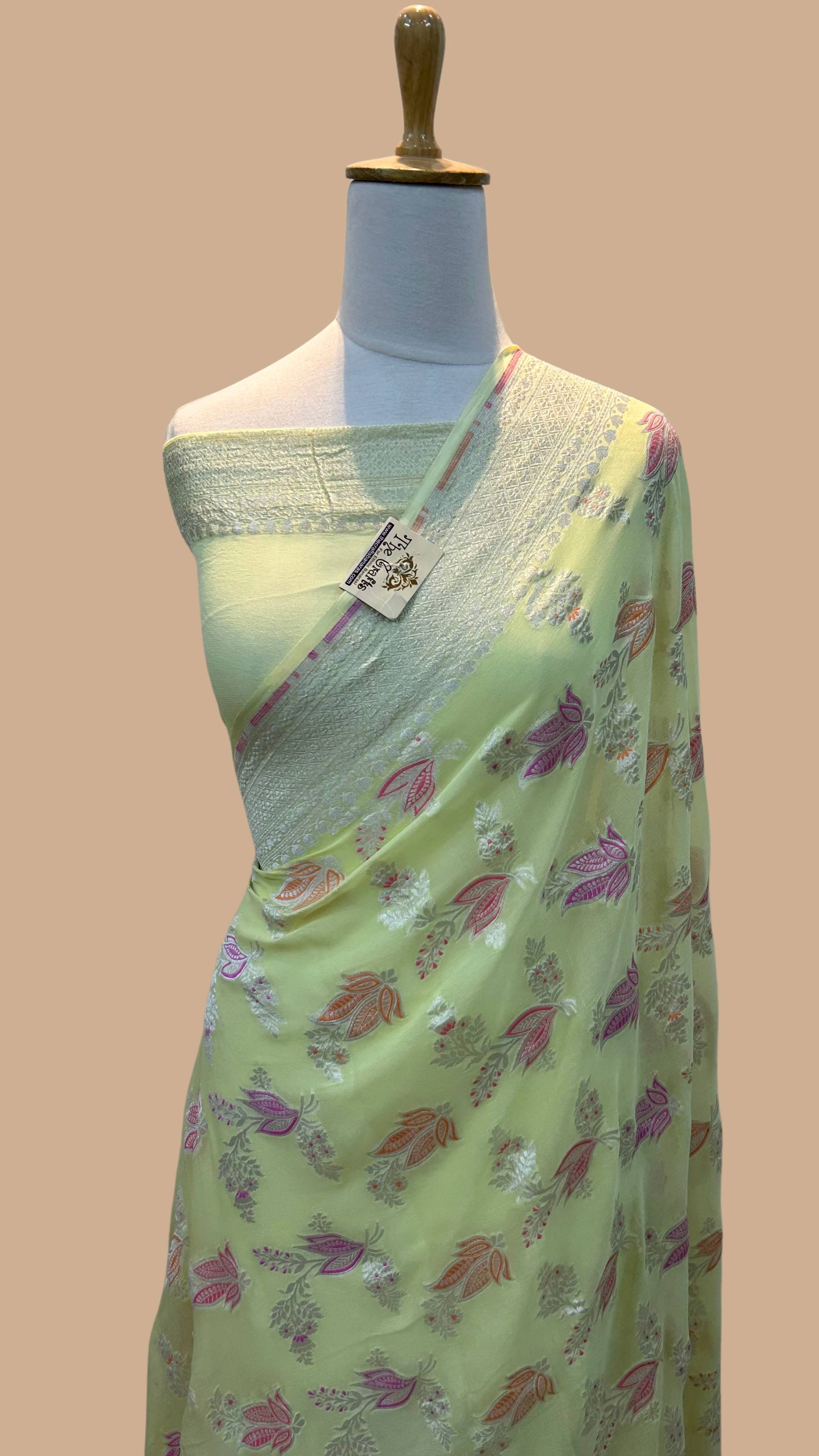 Khaddi Georgette Handloom Banarasi Saree - Jaal with Meenakari