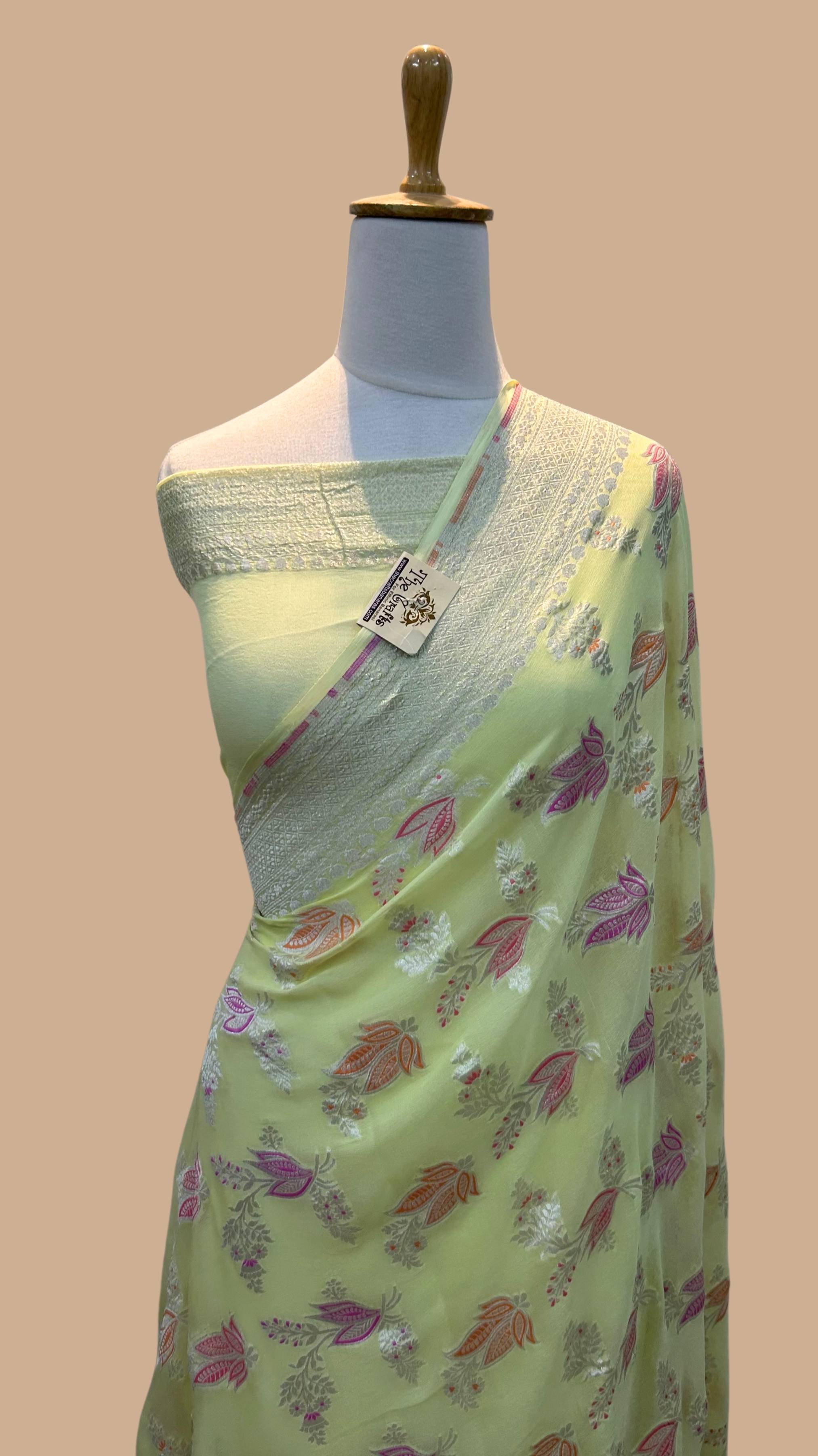 Khaddi Georgette Handloom Banarasi Saree - Jaal with Meenakari