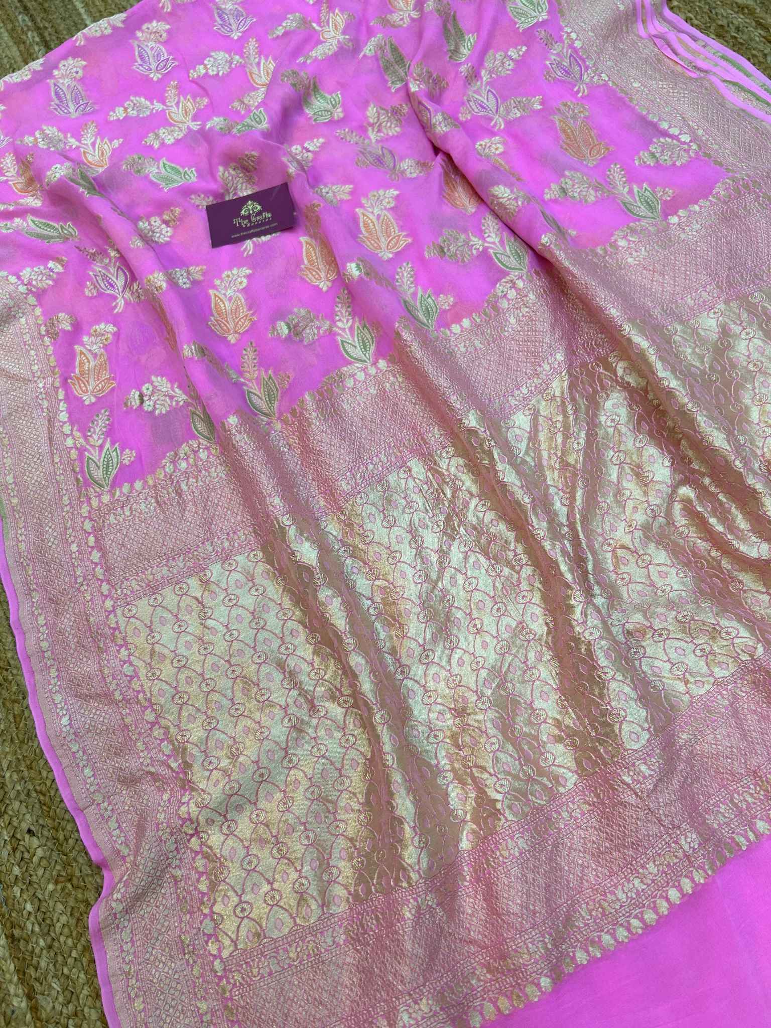 Khaddi Georgette Handloom Banarasi Saree - Jaal with Meenakari