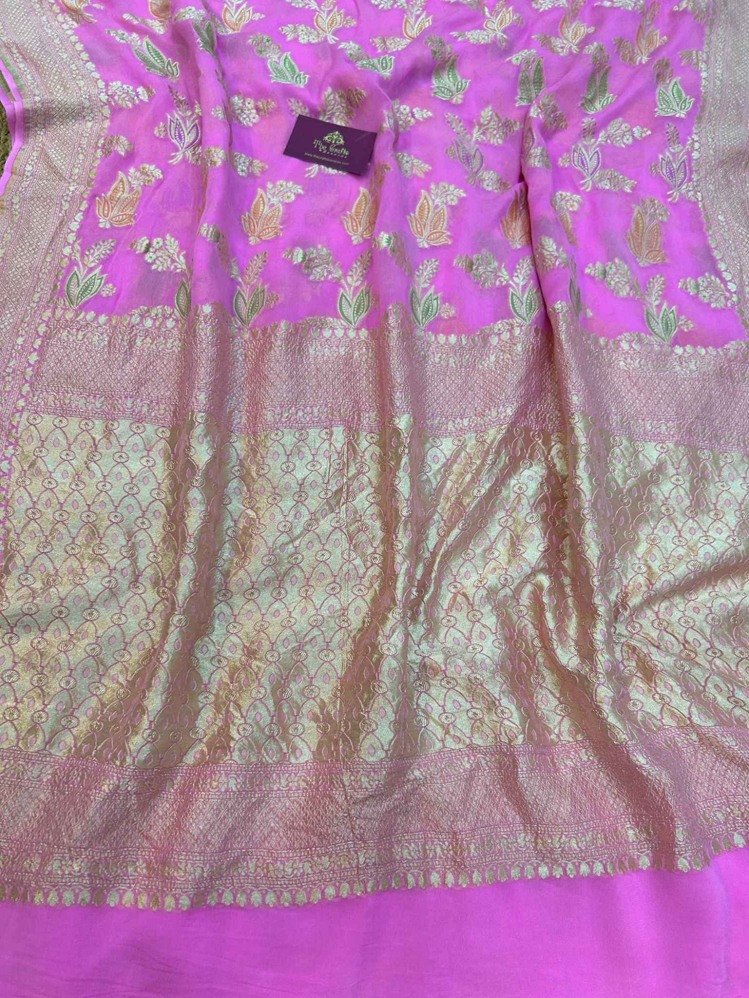 Khaddi Georgette Handloom Banarasi Saree - Jaal with Meenakari