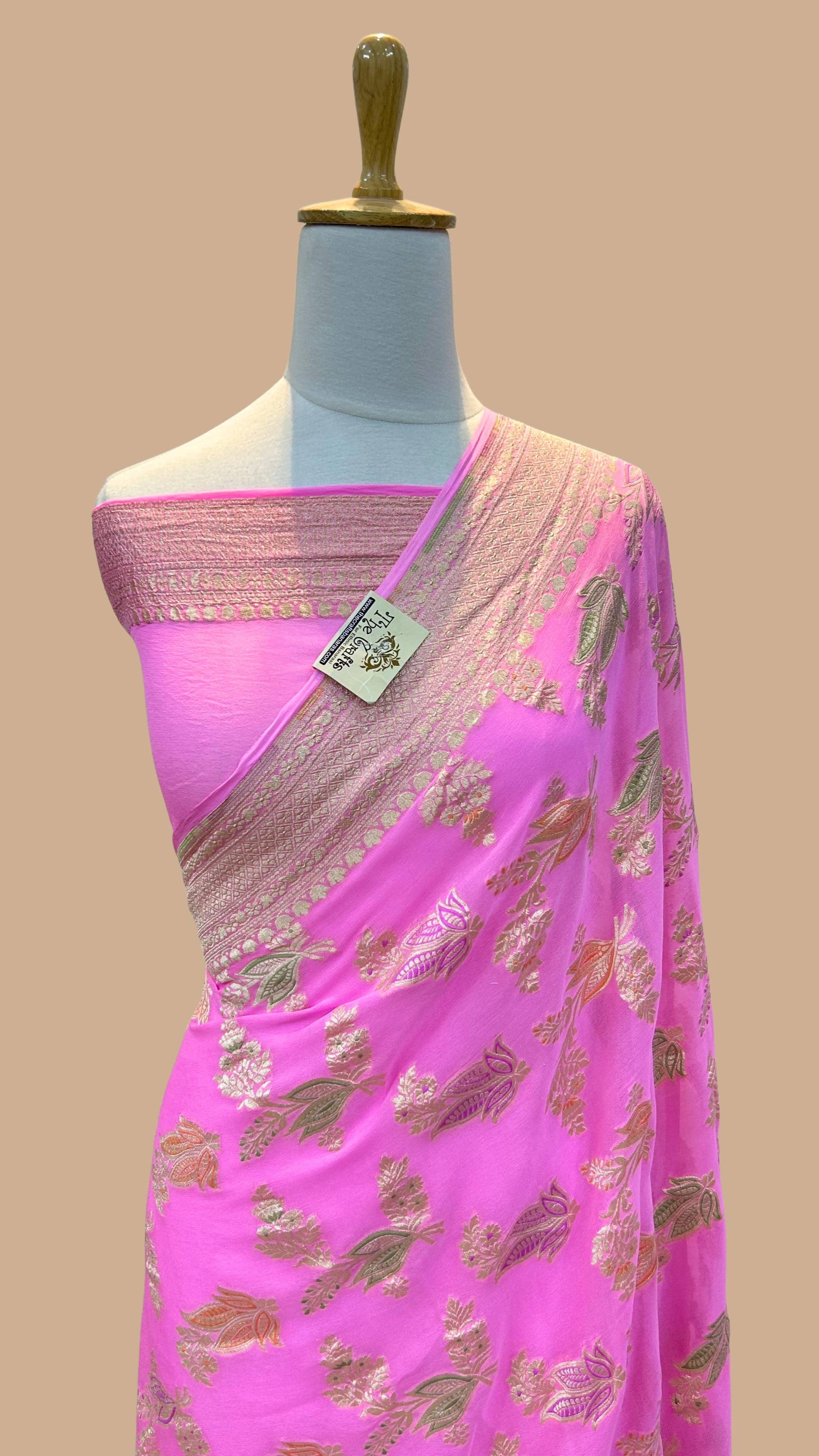 Khaddi Georgette Handloom Banarasi Saree - Jaal with Meenakari