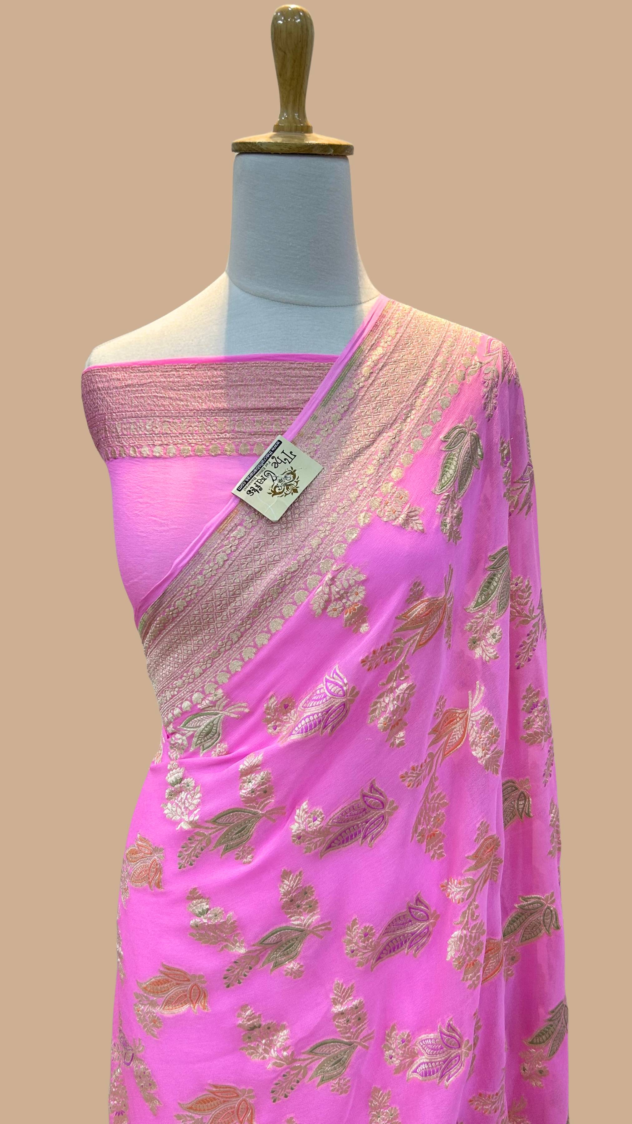 Khaddi Georgette Handloom Banarasi Saree - Jaal with Meenakari