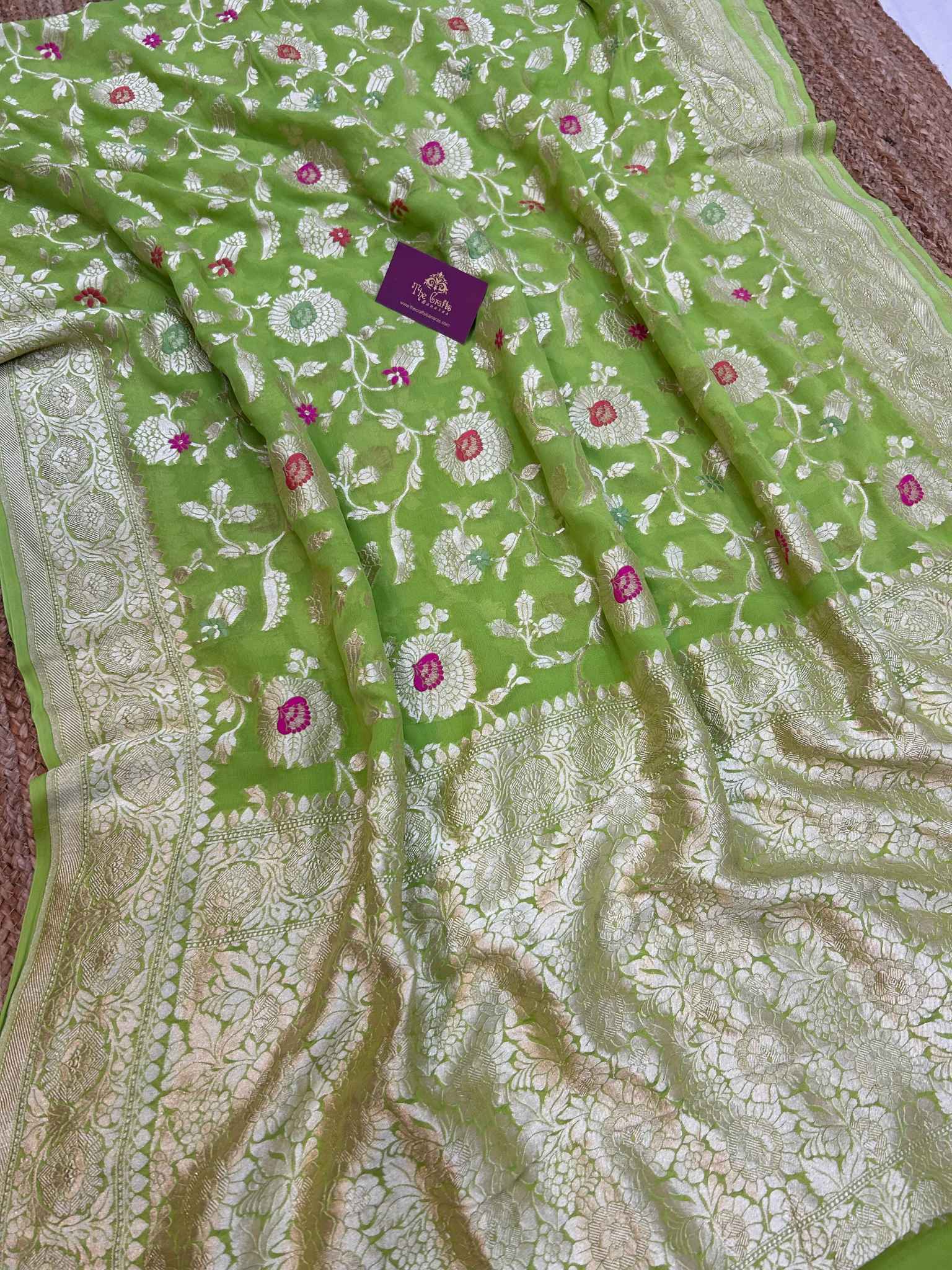 Khaddi Georgette Handloom Banarasi Saree - Jaal with Meenakari