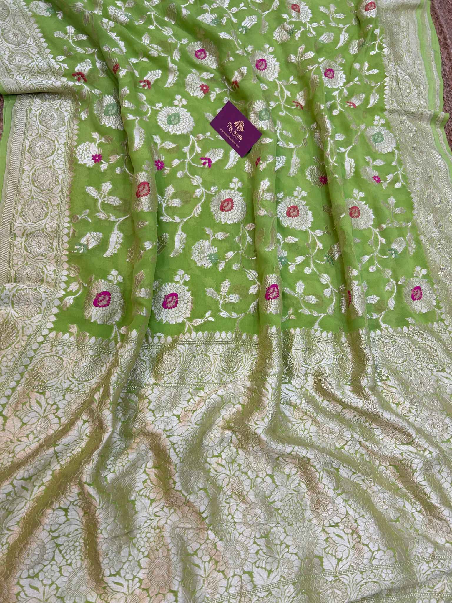 Khaddi Georgette Handloom Banarasi Saree - Jaal with Meenakari