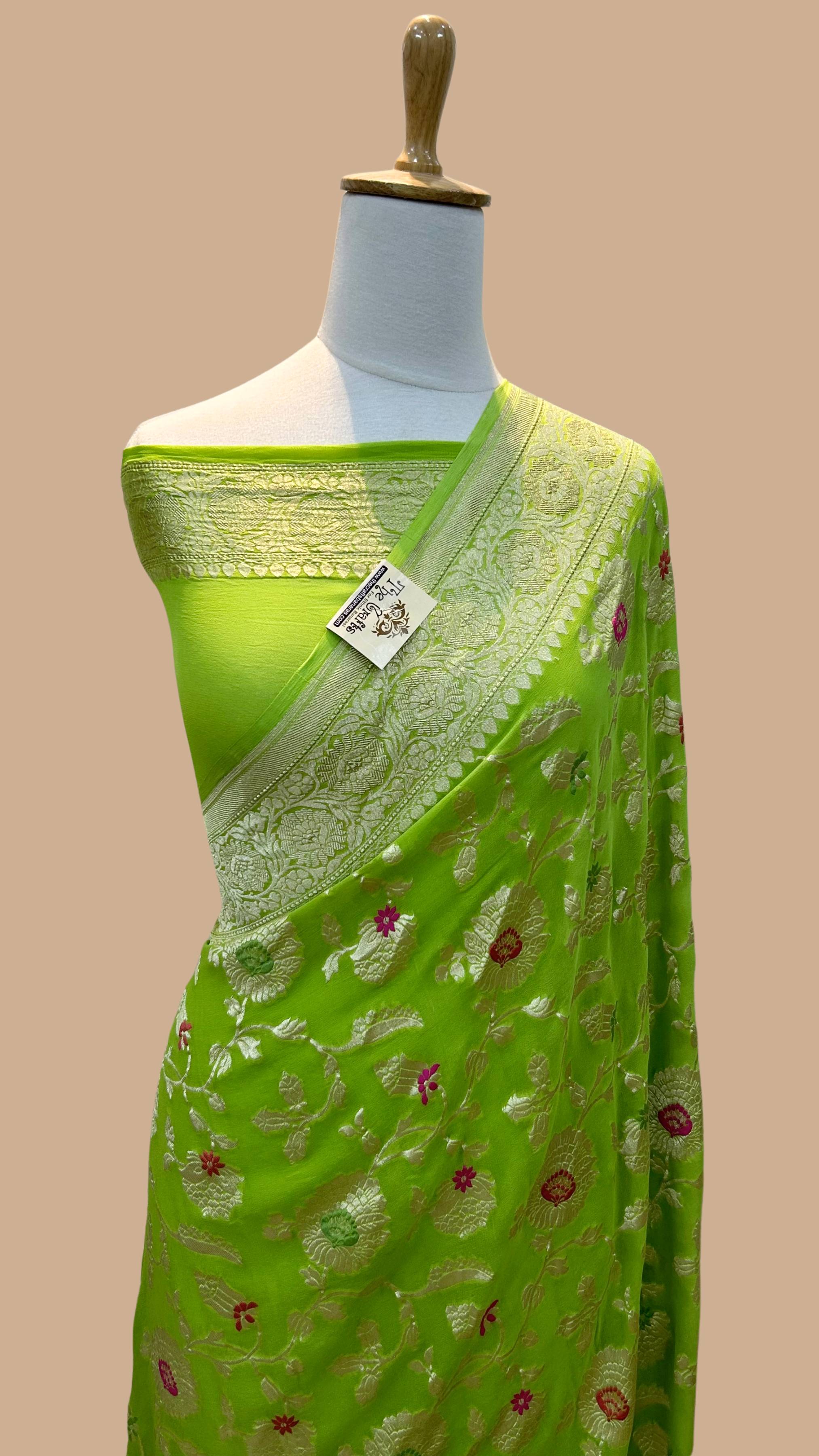 Khaddi Georgette Handloom Banarasi Saree - Jaal with Meenakari