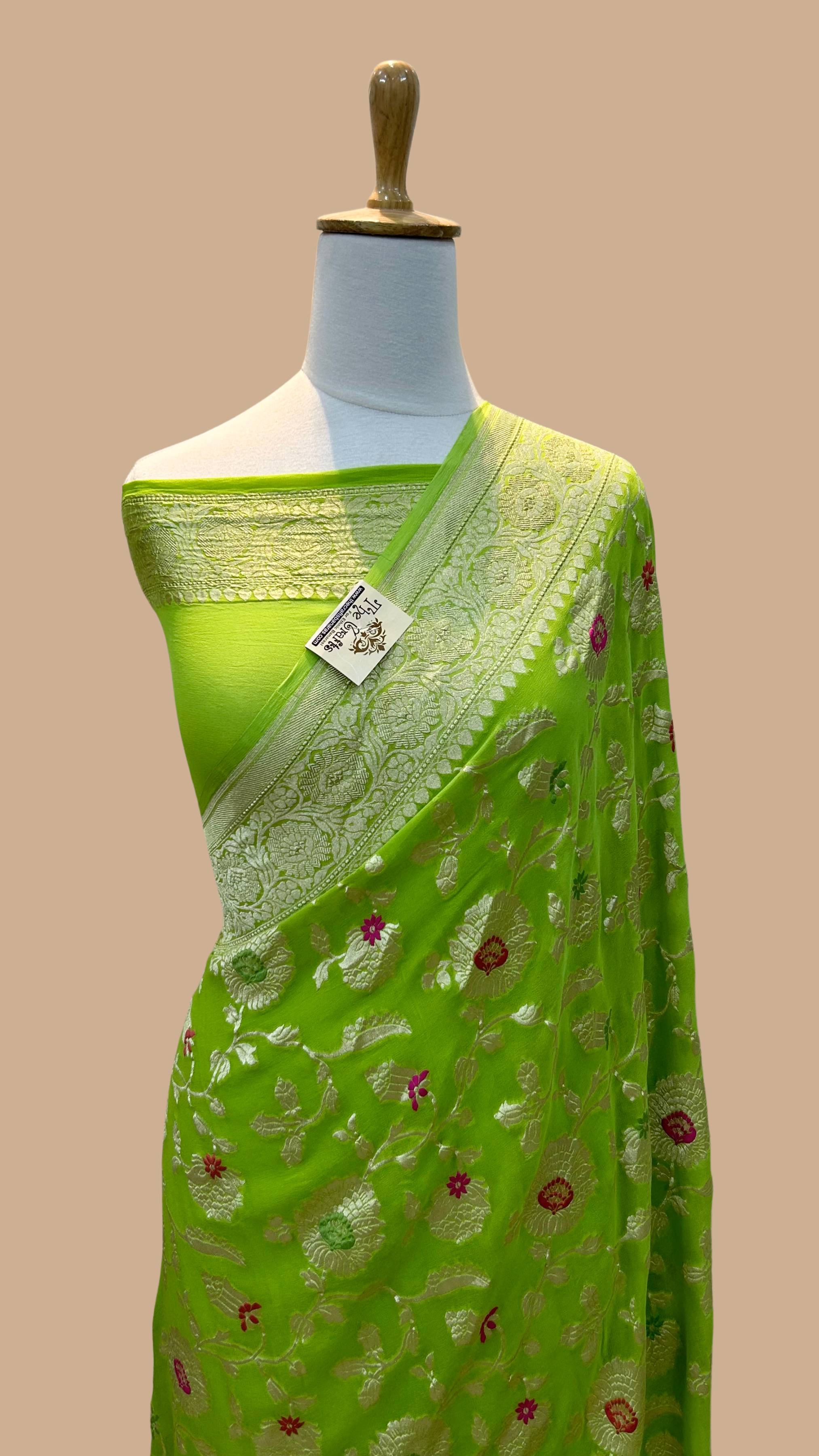 Khaddi Georgette Handloom Banarasi Saree - Jaal with Meenakari