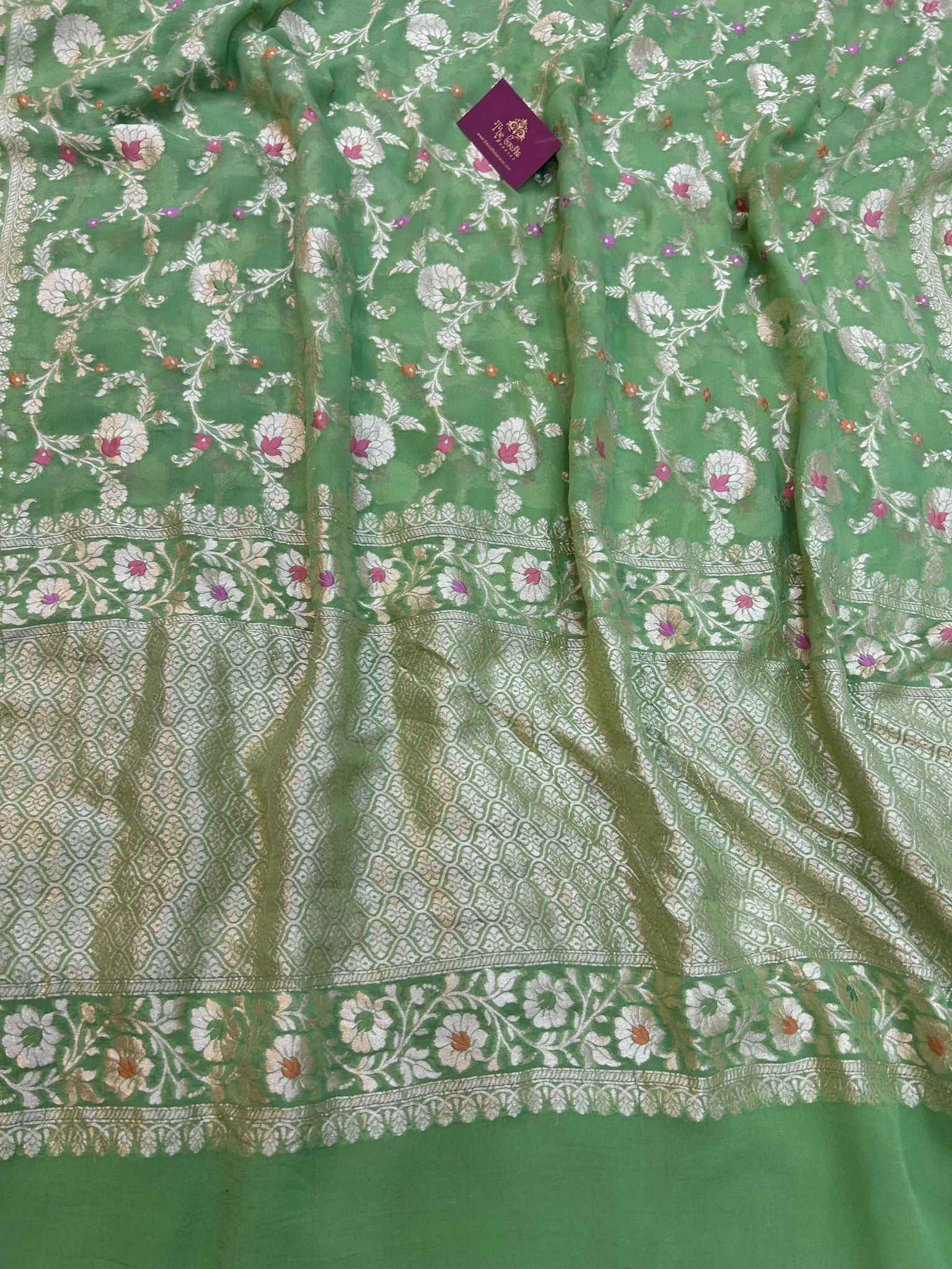 Khaddi Georgette Handloom Banarasi Saree - Jaal with Meenakari