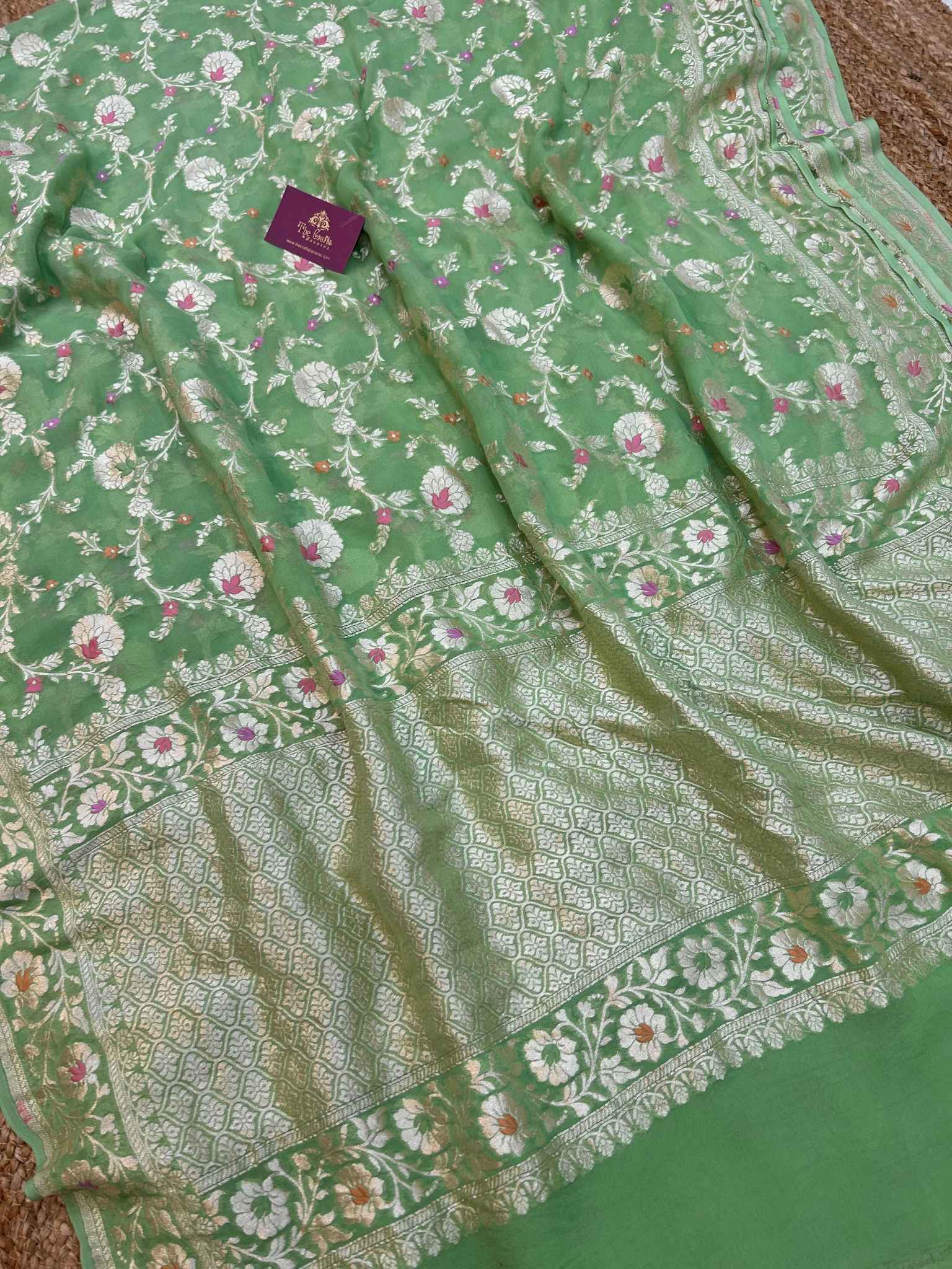 Khaddi Georgette Handloom Banarasi Saree - Jaal with Meenakari