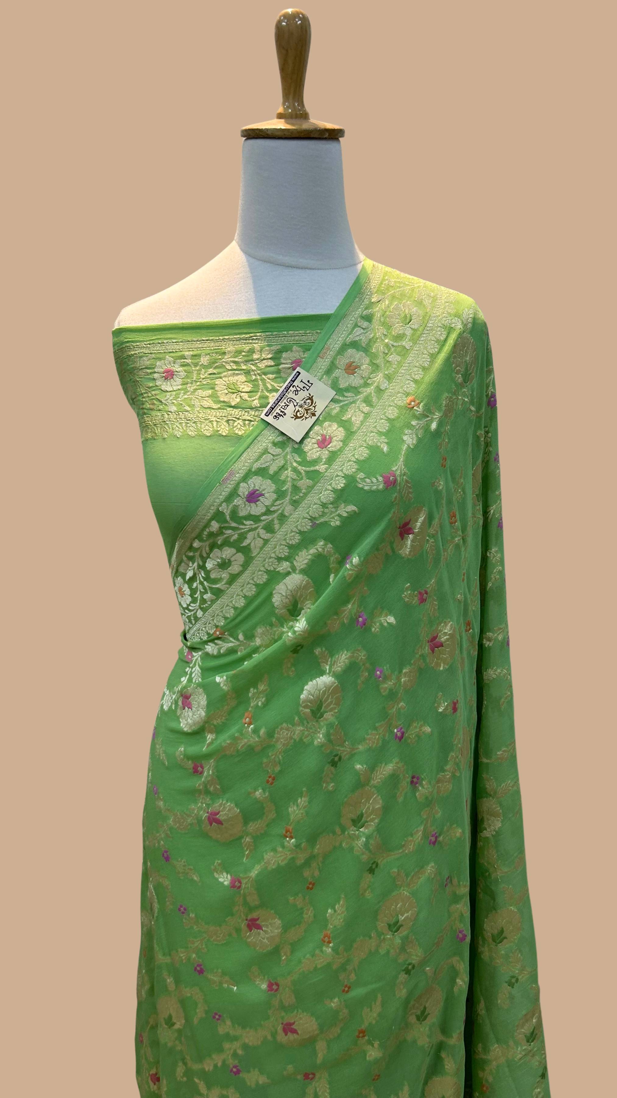 Khaddi Georgette Handloom Banarasi Saree - Jaal with Meenakari