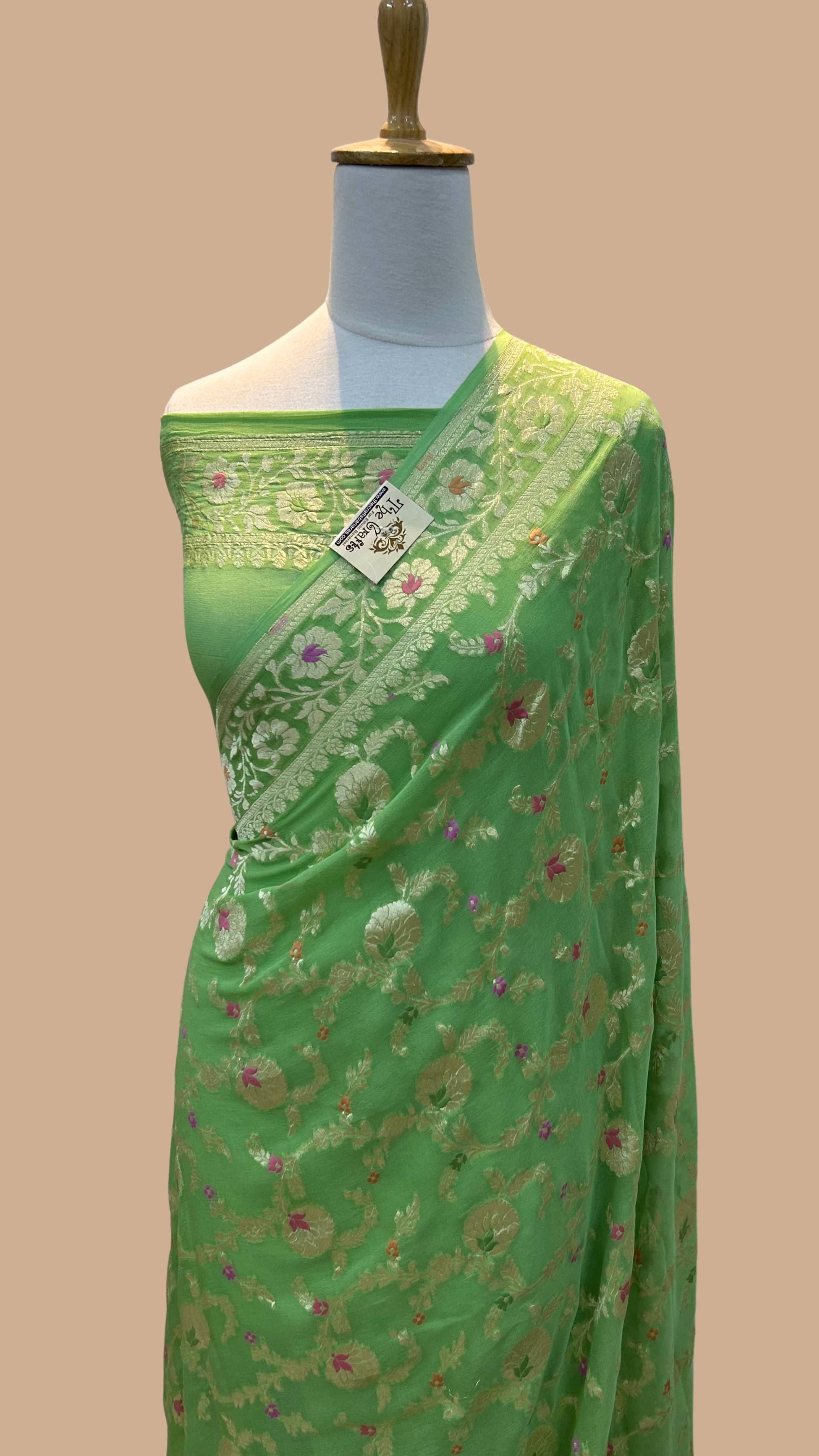 Khaddi Georgette Handloom Banarasi Saree - Jaal with Meenakari