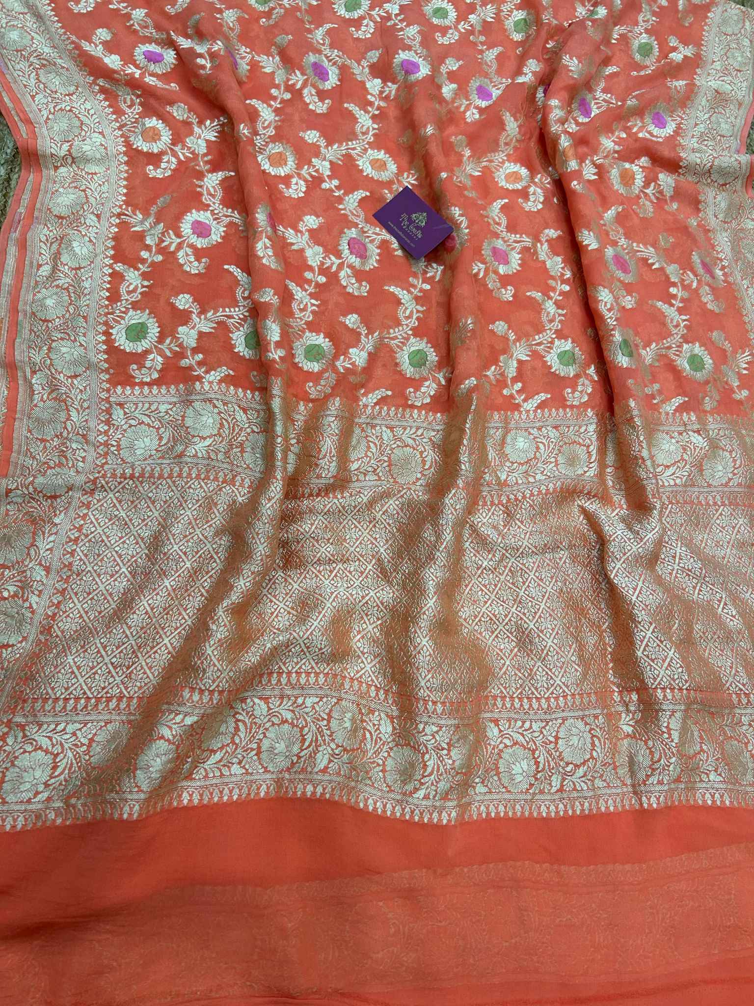 Khaddi Georgette Handloom Banarasi Saree - Jaal with Meenakari