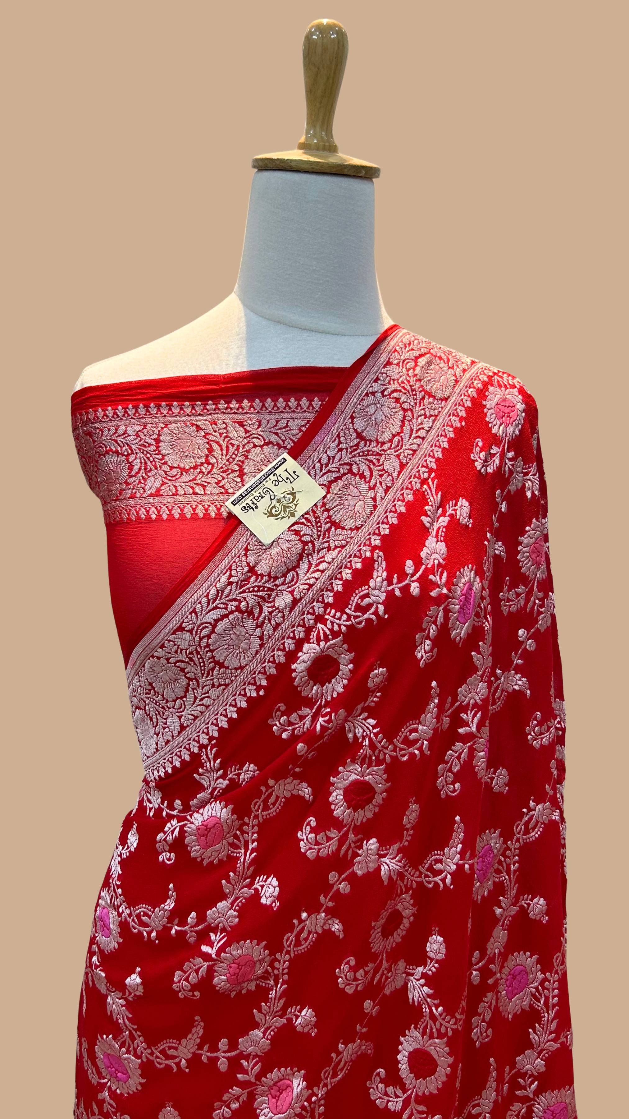 Khaddi Georgette Handloom Banarasi Saree - Jaal with Meenakari