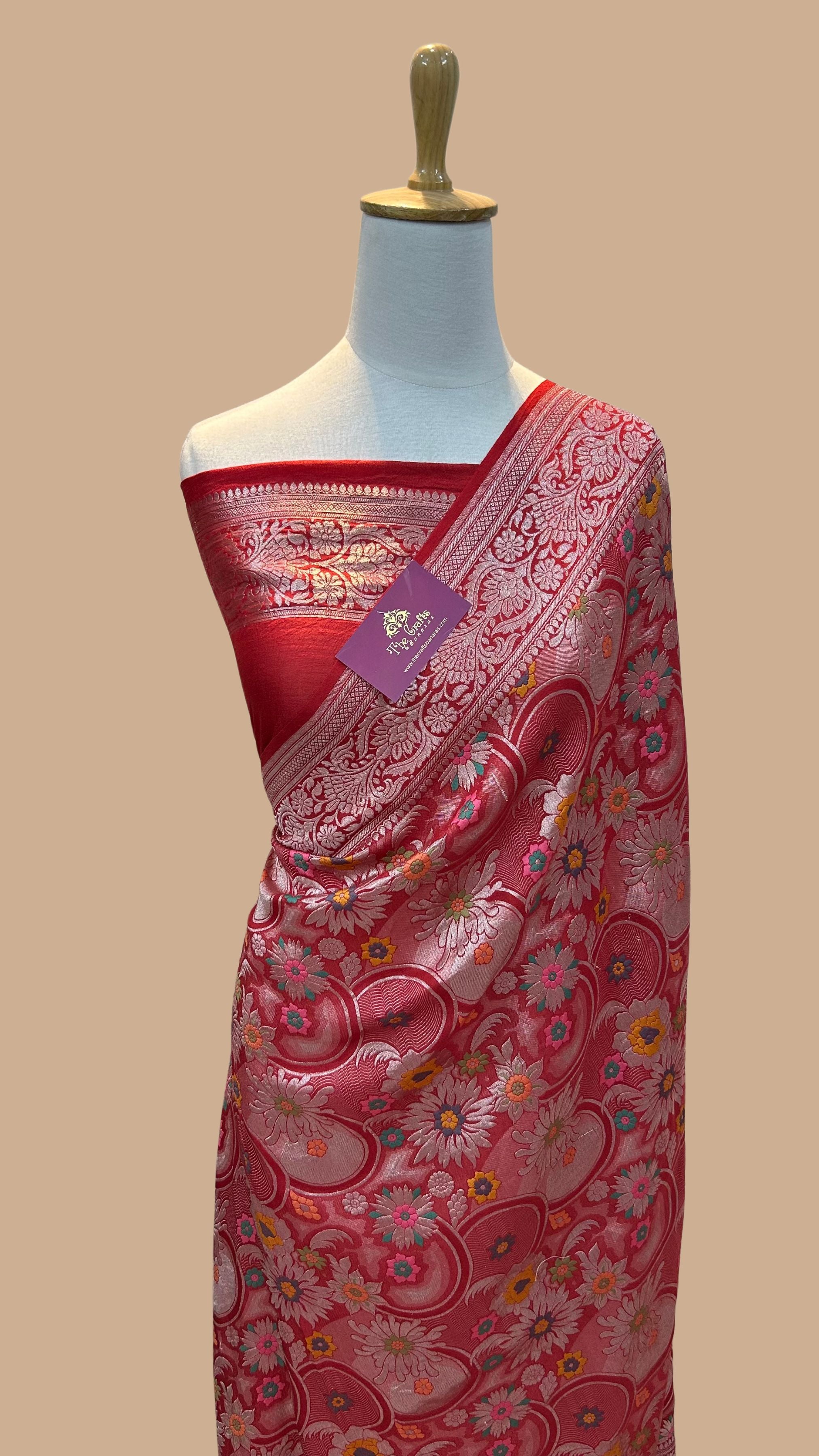 Tussar Georgette Handloom Banarasi Saree - Meenakari