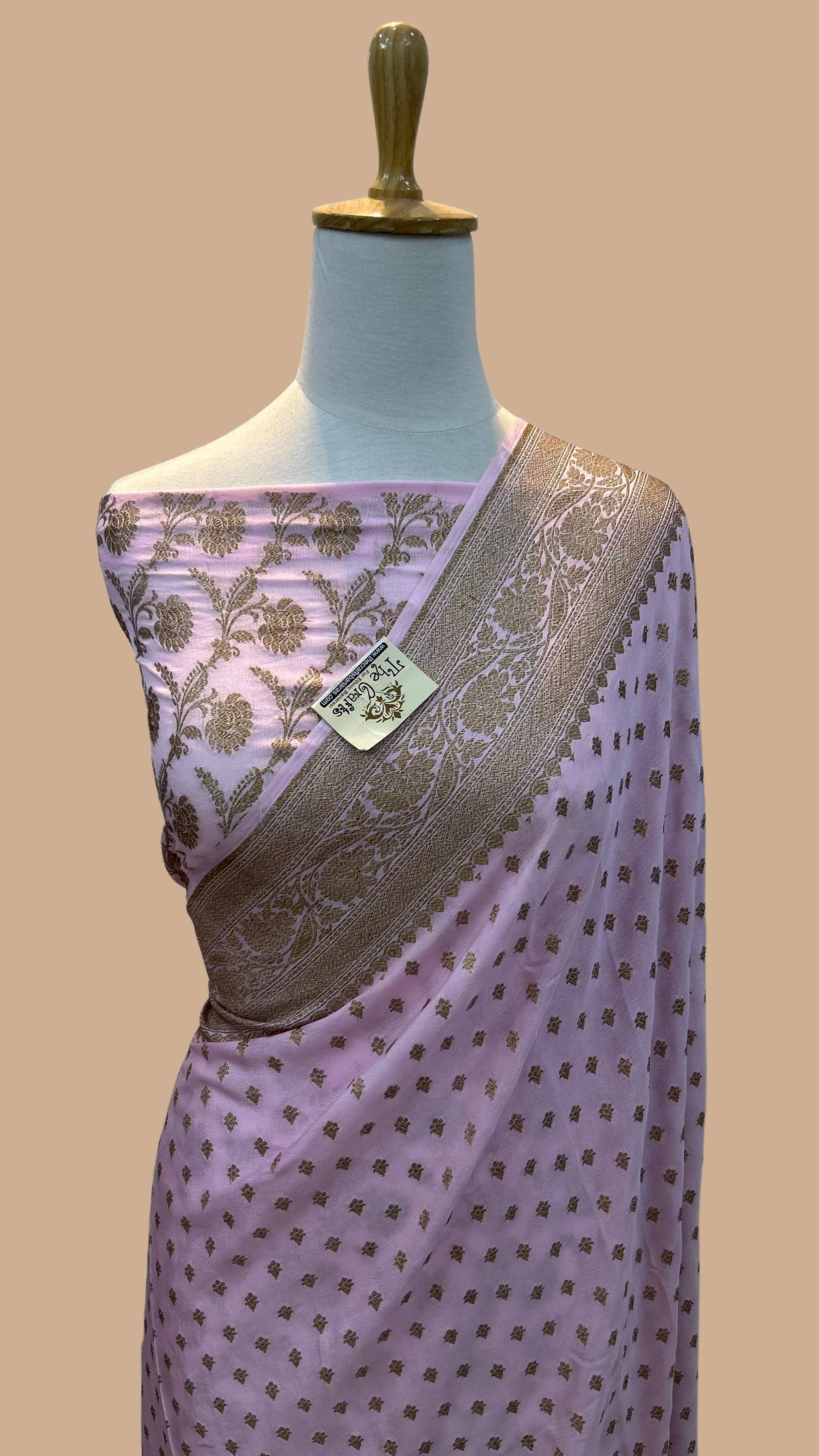 Pure Crepe Georgette Banarasi Saree - Antique Zari