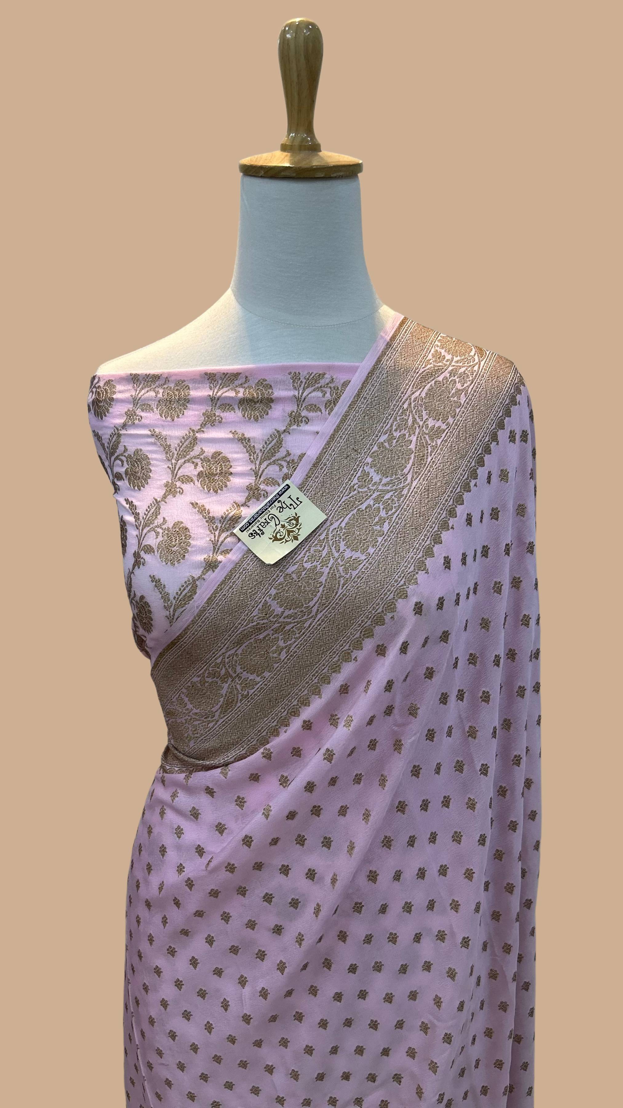 Pure Crepe Georgette Banarasi Saree - Antique Zari