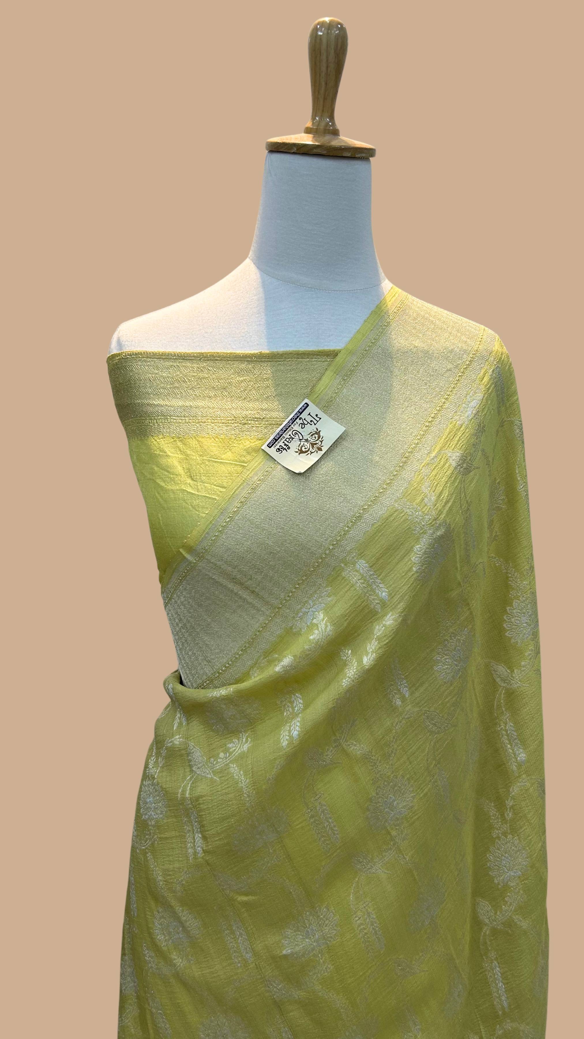 Tussar Georgette Handloom Banarasi Saree - jaal work all over