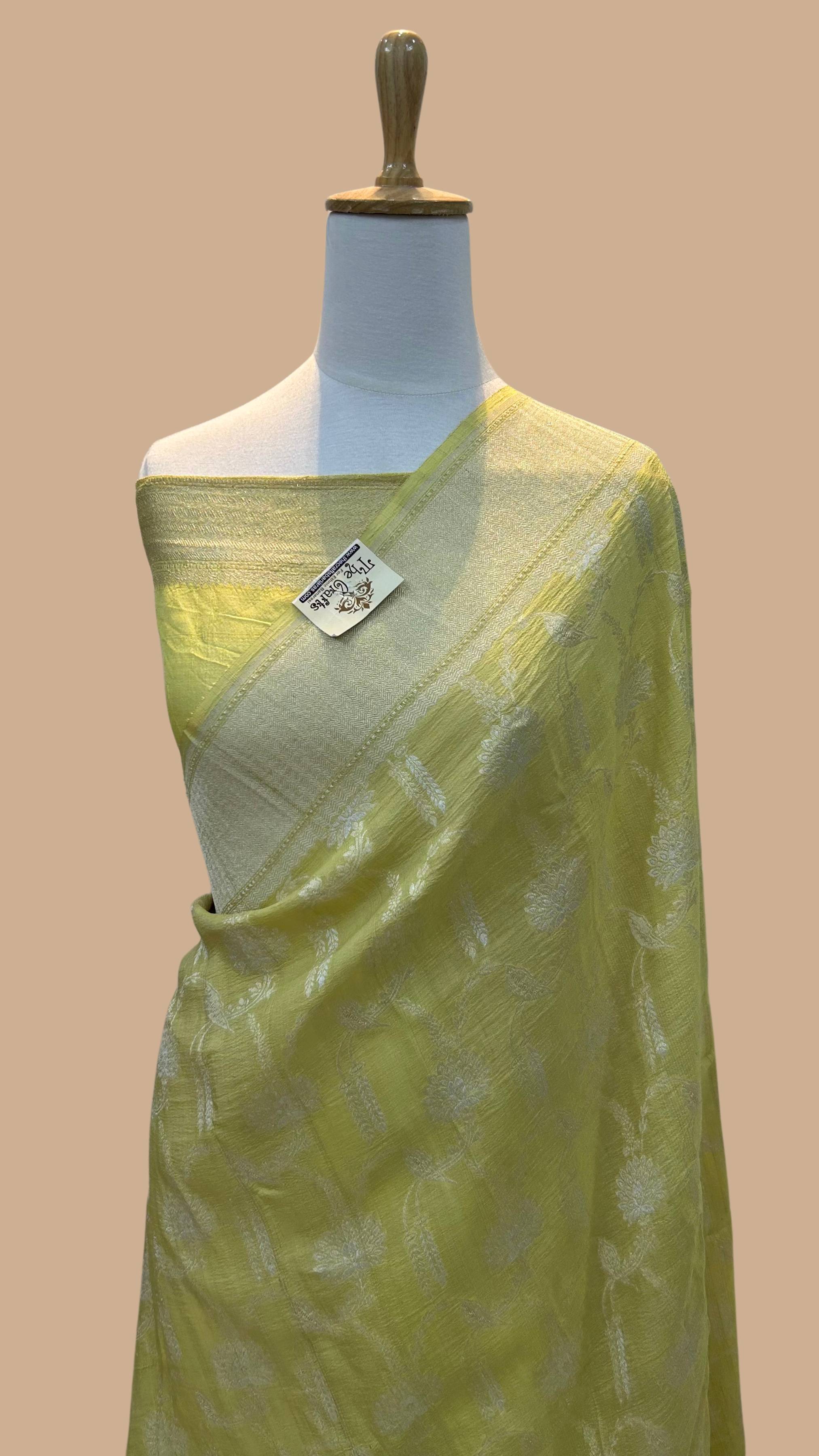 Tussar Georgette Handloom Banarasi Saree - jaal work all over