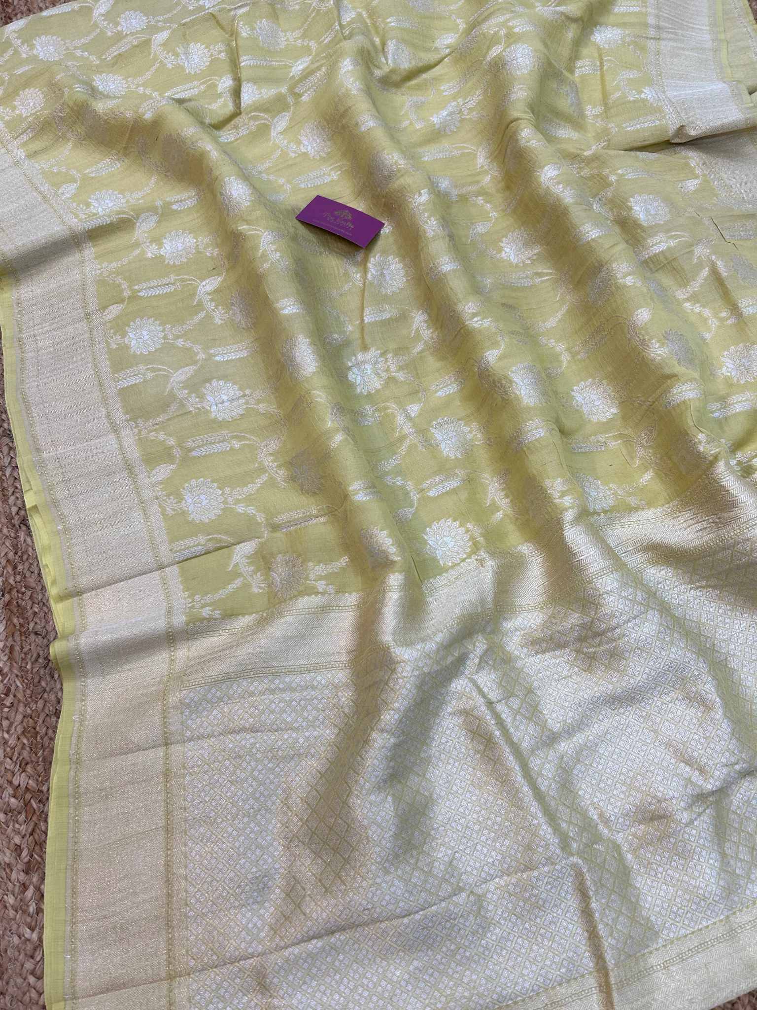 Tussar Georgette Handloom Banarasi Saree - jaal work all over