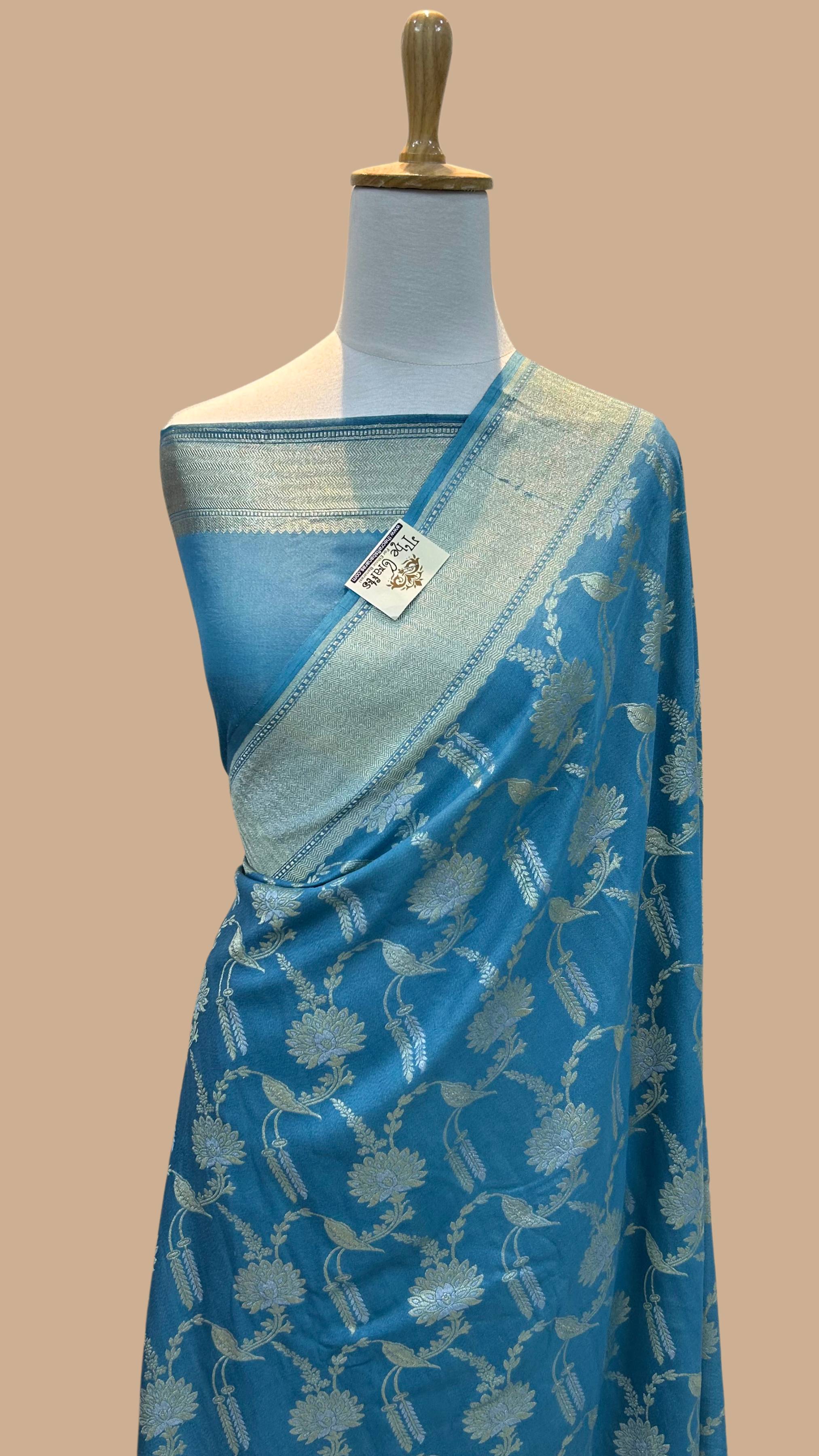 Tussar Georgette Handloom Banarasi Saree - jaal work all over