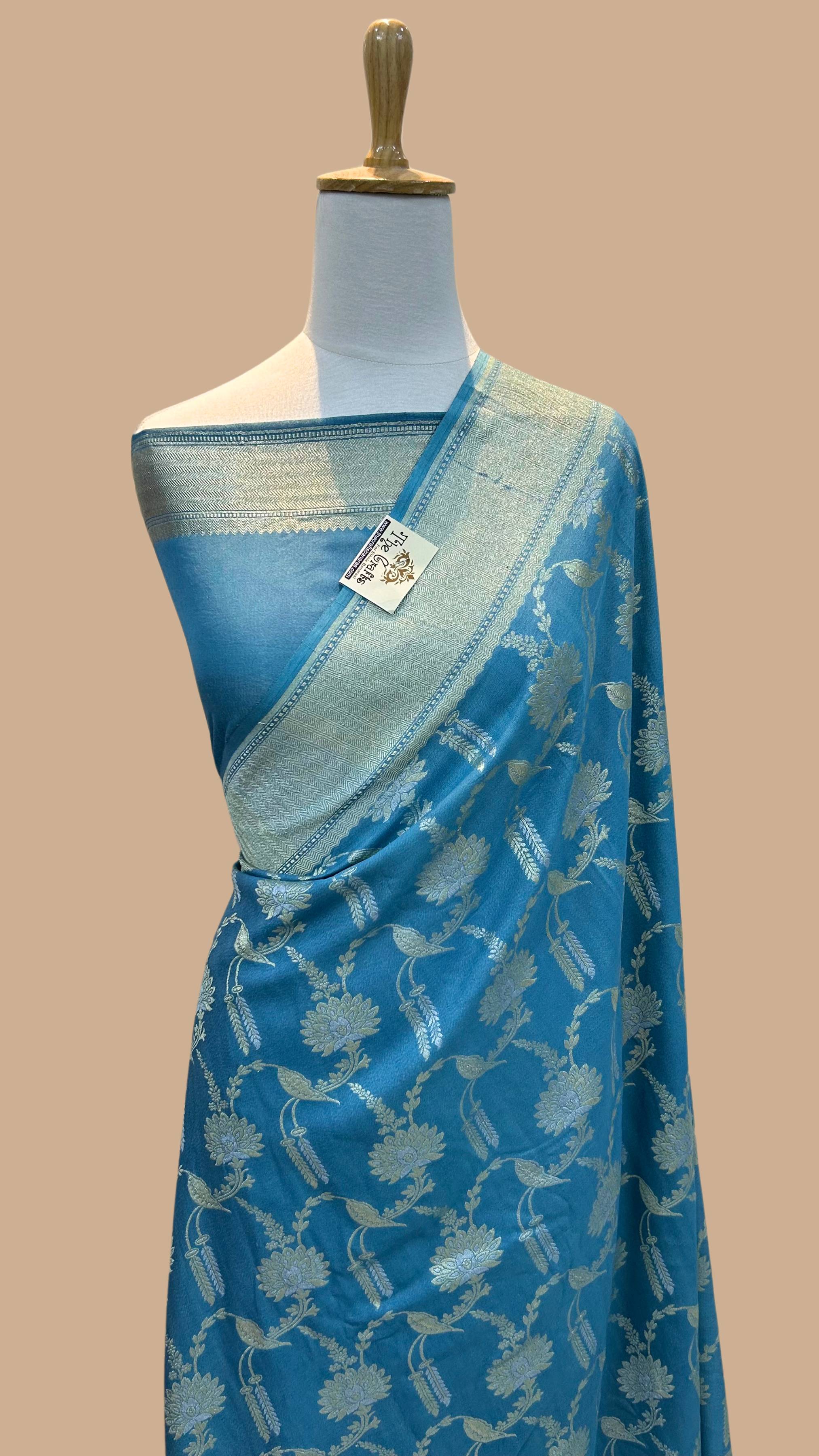 Tussar Georgette Handloom Banarasi Saree - jaal work all over