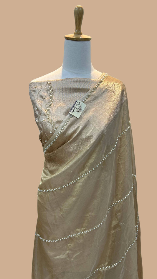 Pure Kora Tissue Silk Banarasi Saree - hanwork motifs