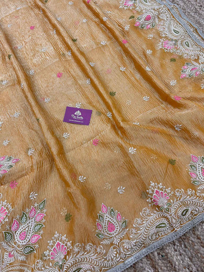 Pure Crush Tissue Silk Banarasi Saree - Chikankari work