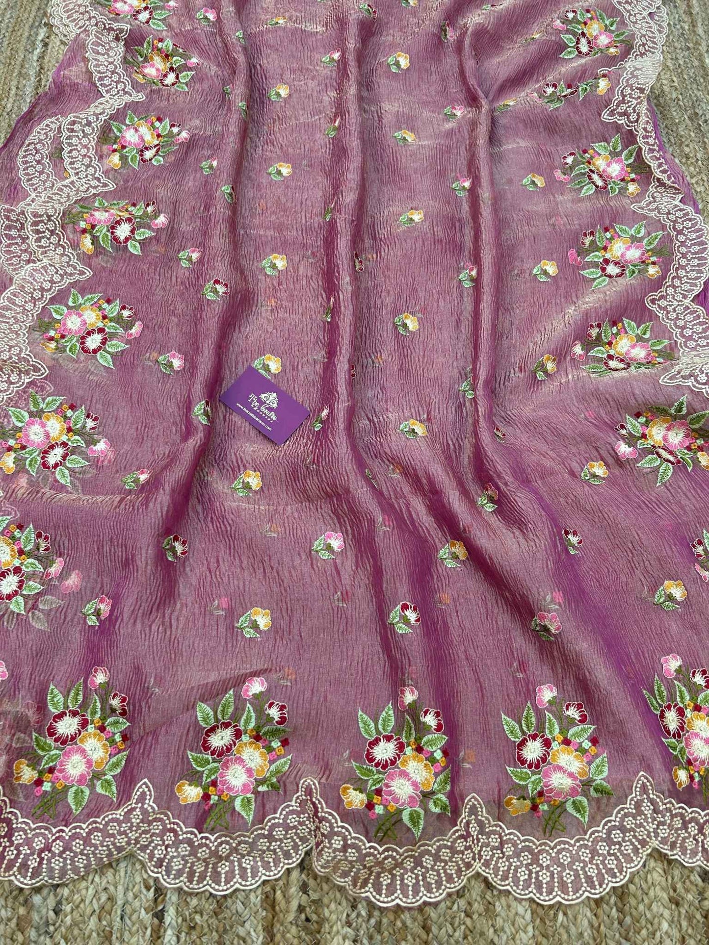 Pure Crush Tissue Silk Banarasi Saree - Chikankari work