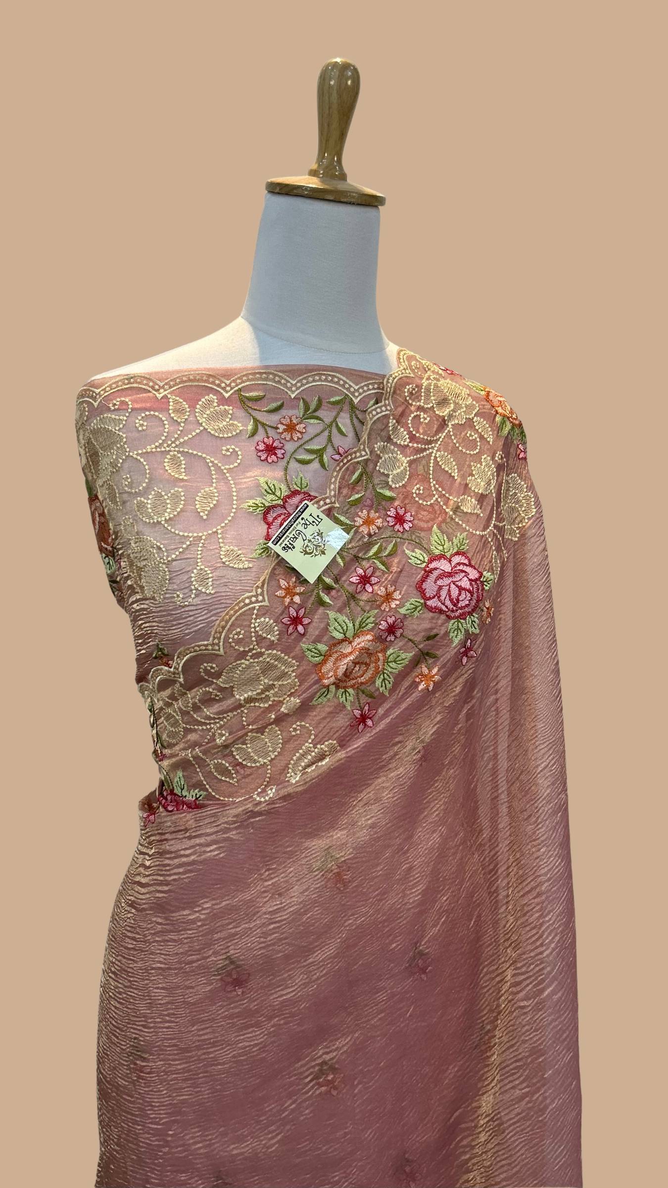 Pure Crush Tissue Silk Banarasi Saree - Chikankari work