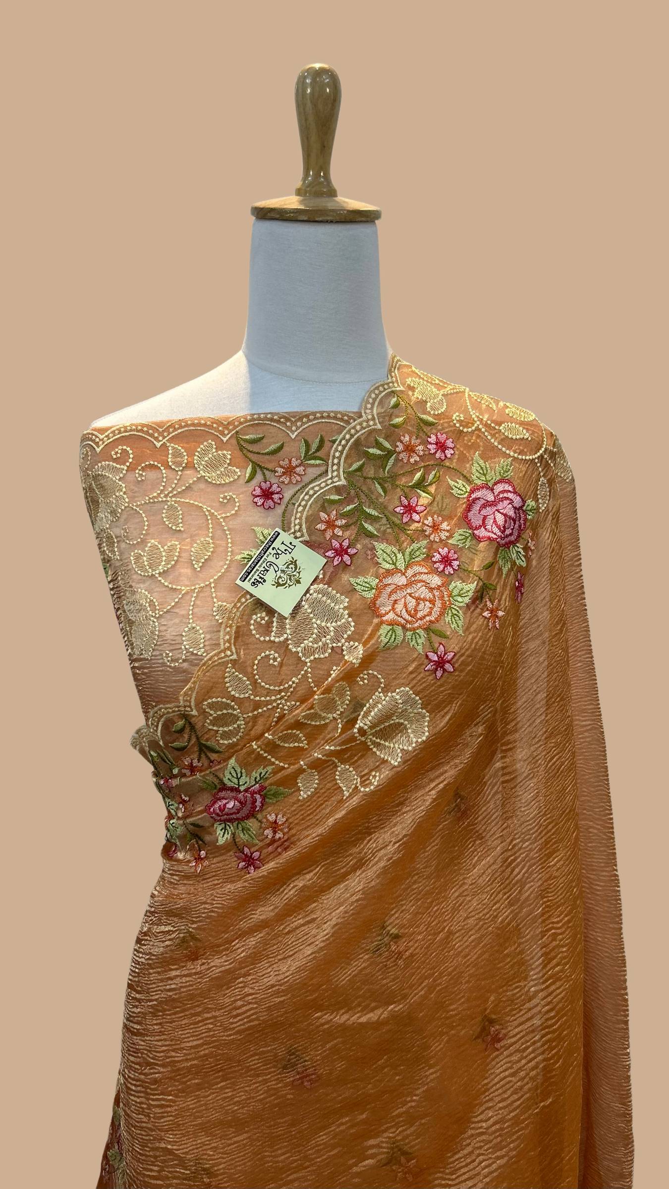 Pure Crush Tissue Silk Banarasi Saree - Chikankari work