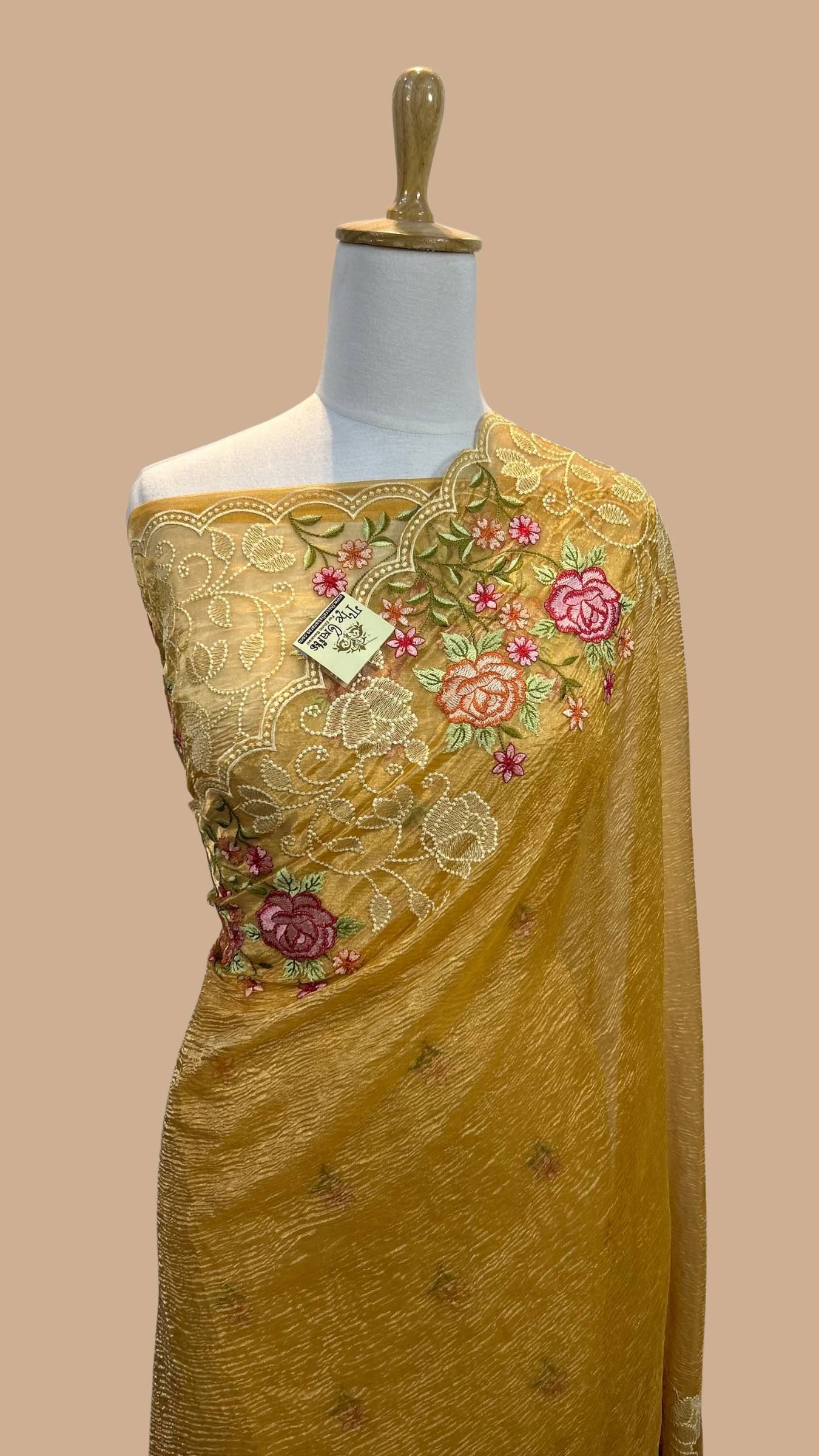 Pure Crush Tissue Silk Banarasi Saree - Chikankari work