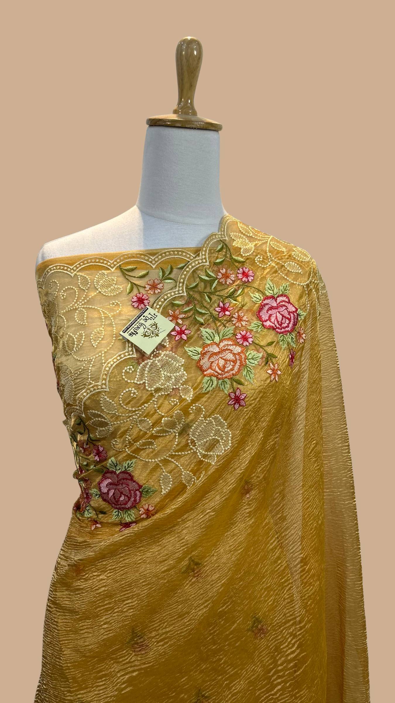 Pure Crush Tissue Silk Banarasi Saree - Chikankari work