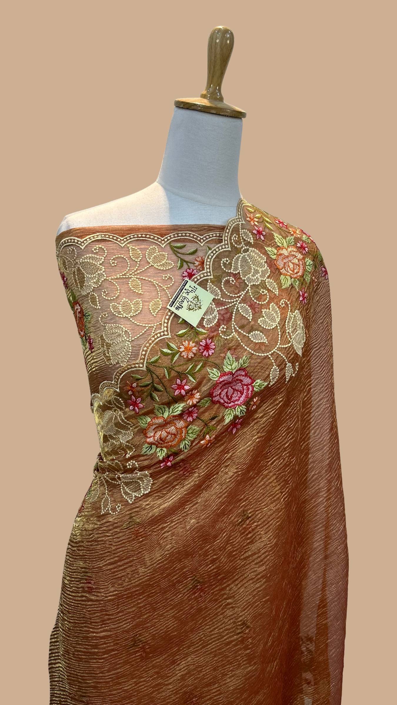 Pure Crush Tissue Silk Banarasi Saree - Chikankari work